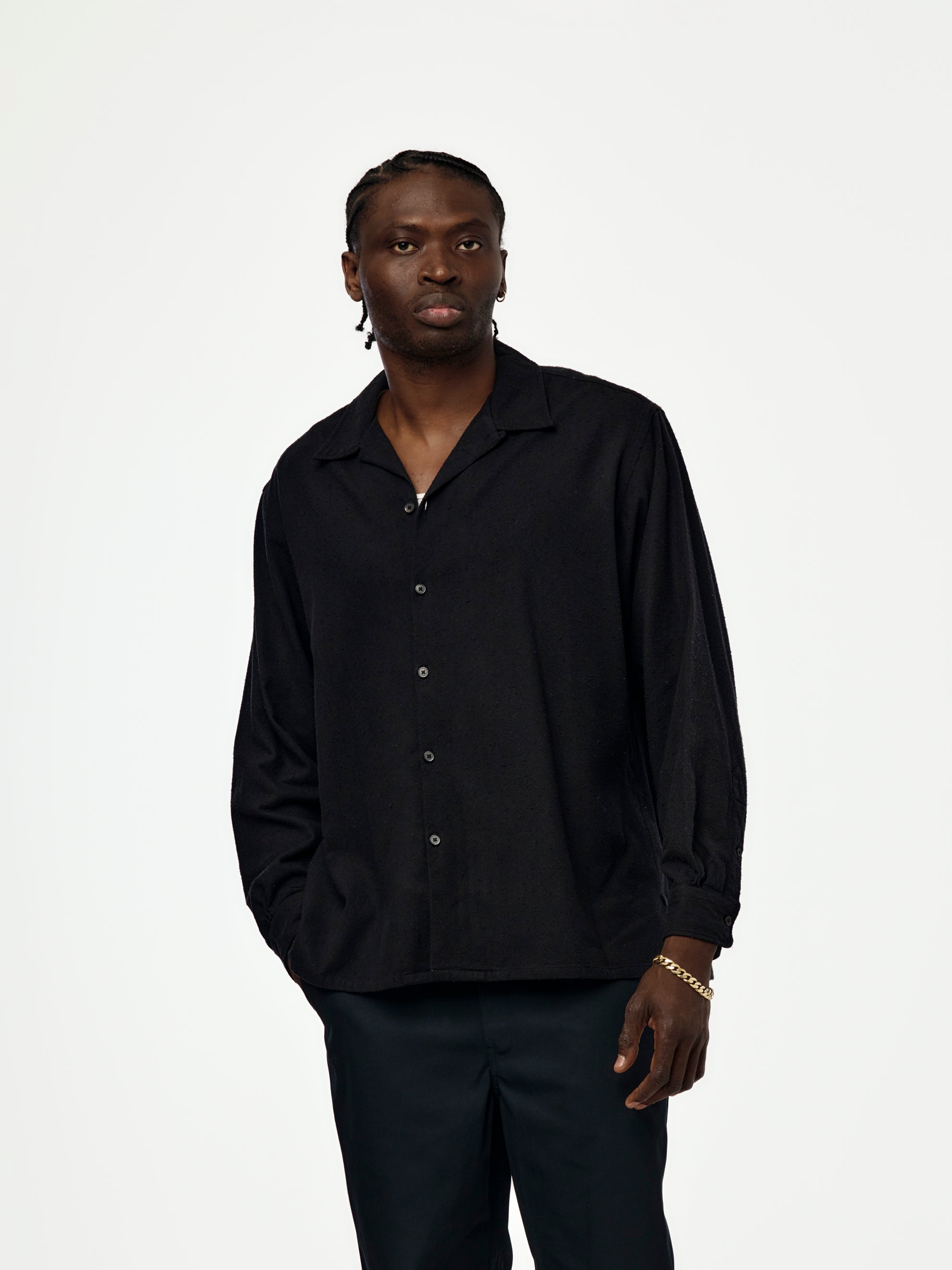 A.PRESSE A.PRESSE Silk Nep Loop Collar Shirt Black | Union LA