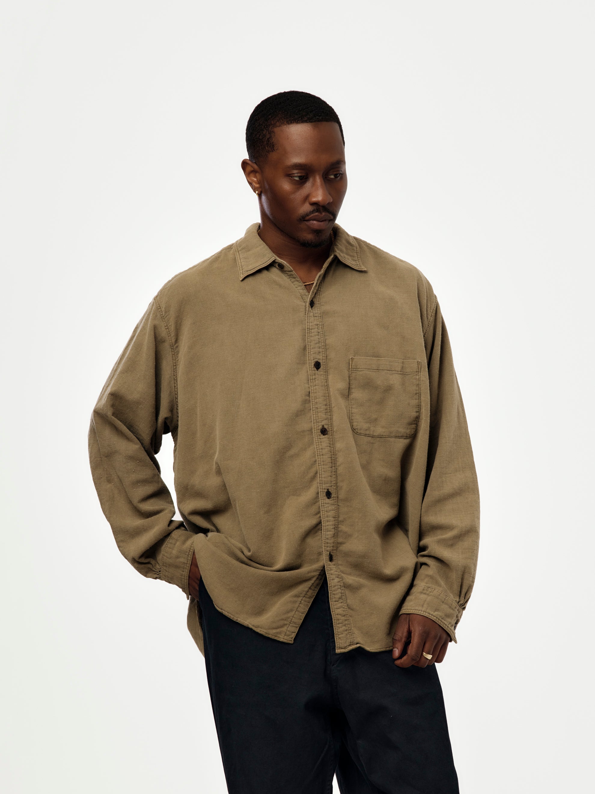 トップス A.PRESSE Vintage Cotton Moleskin Shirt A.PRESSE A.PRESSE Vintage Cotton Moleskin Shirt (Khaki) - UNION
