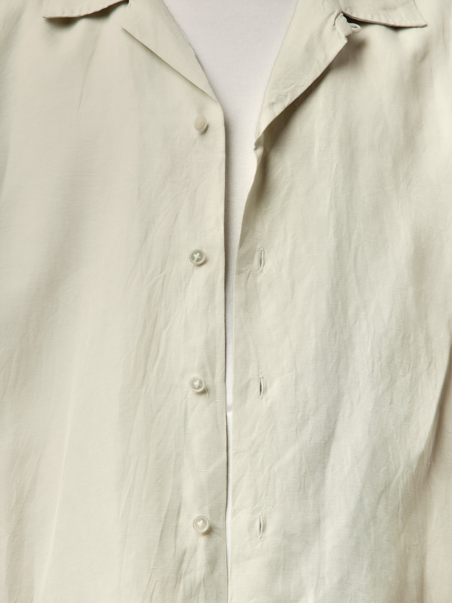 Vintage Silk Linen Short-Sleeve Open Collar Shirt (Ecru)