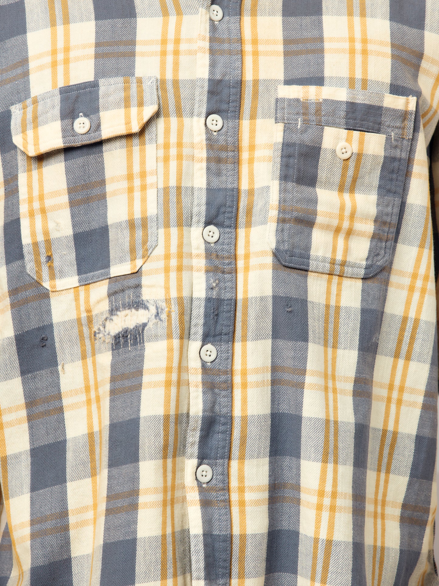 Unique Pocket Check Aged Flannel Shirt (Yellow/Blue)