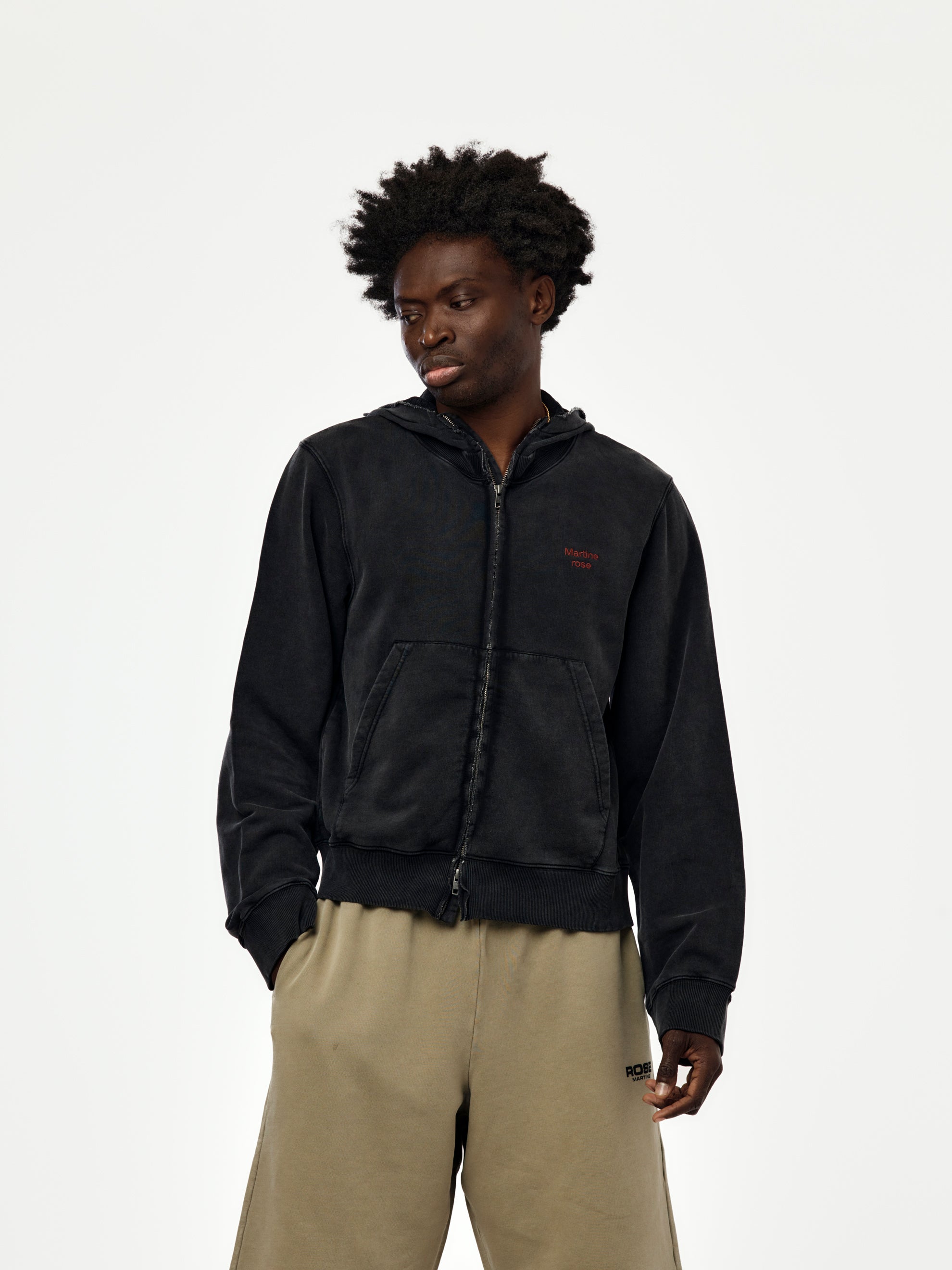 【即発送】martine rose zip up crew Sサイズ Martine Rose HOODED ZIP CREW (BLACK WASHED) - UNION LOS ANGELES