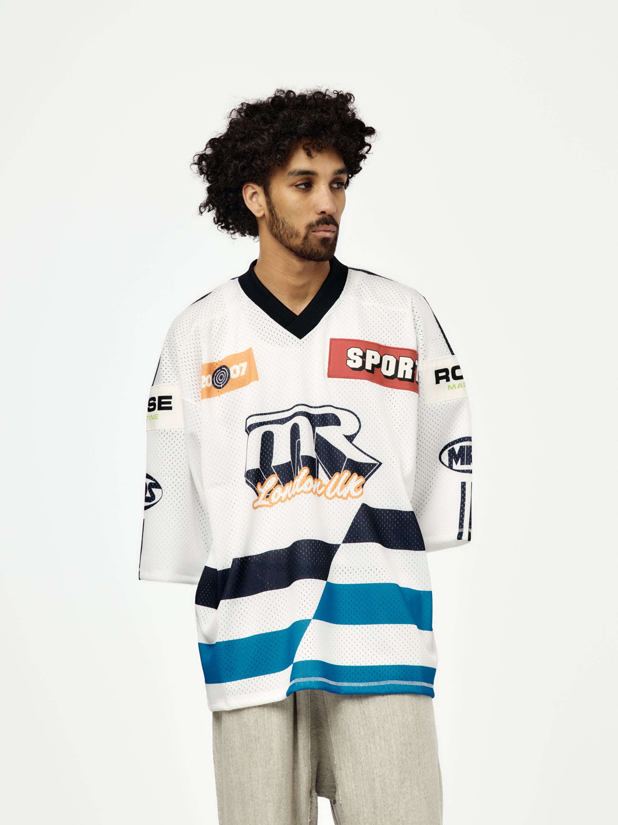 Martine Rose Oversized Hockey Top (White Blue) - UNION LOS ANGELES