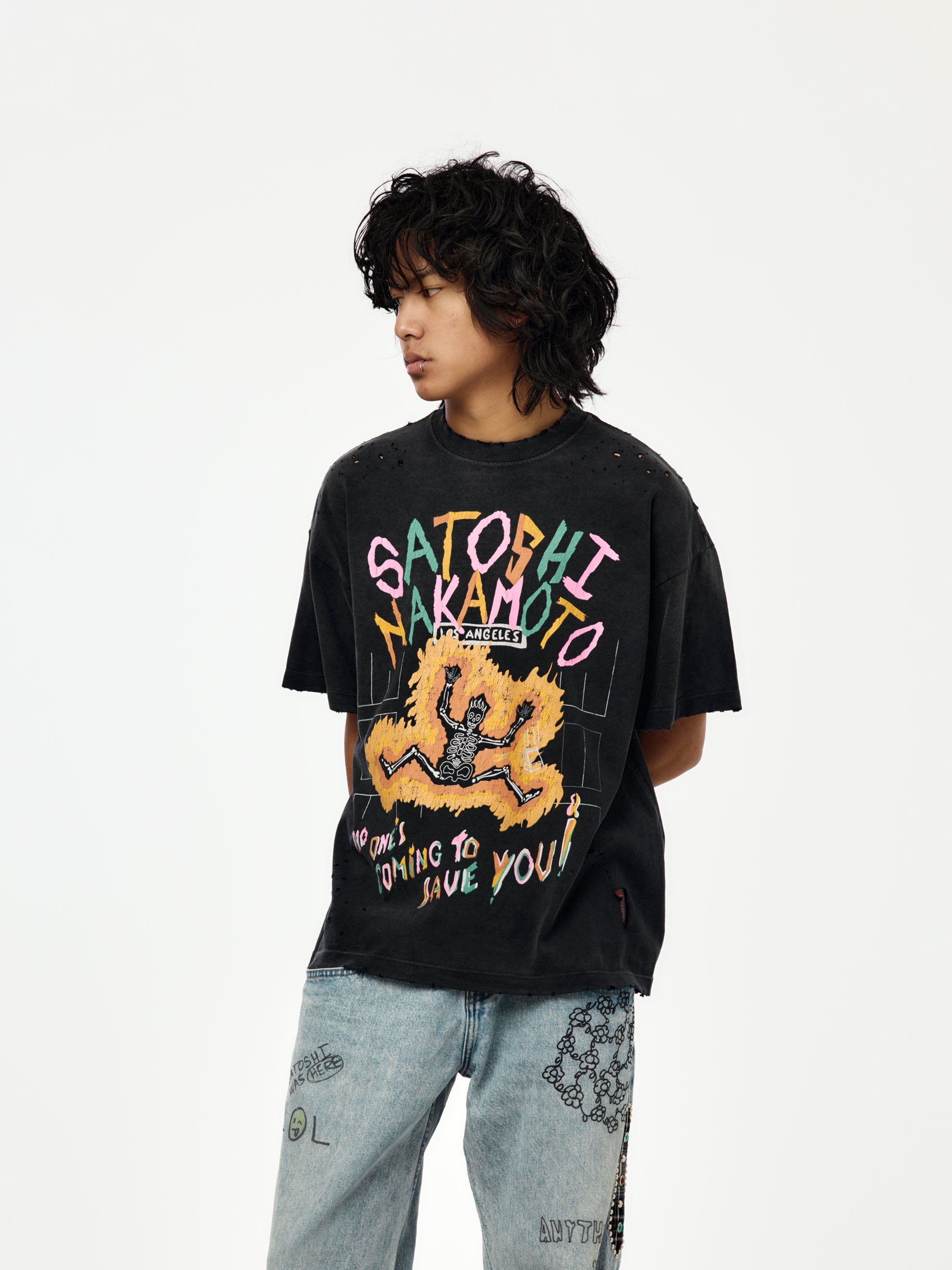 ぺ*ん様 24AW SATOSHI NAKAMOTO LOVES YOU TEE Satoshi Nakamoto No Savior Tee (Washed Black) - UNION LOS ANGELES