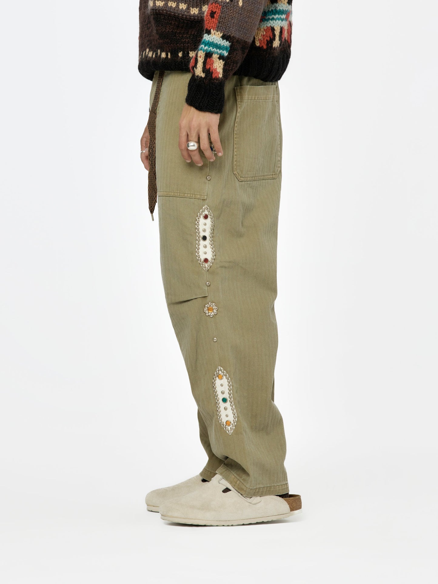 Sulfur Herringbone EASY BAKER Pants (STUDS Remake) (Khaki)