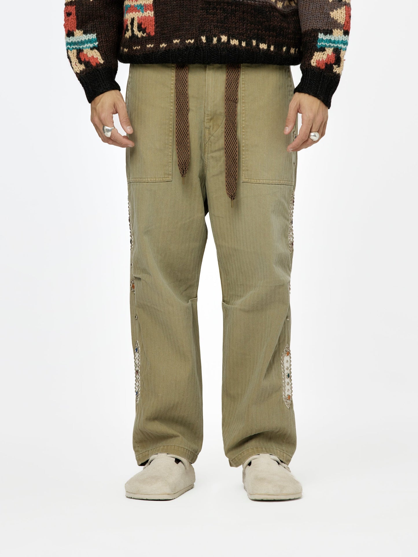 Sulfur Herringbone EASY BAKER Pants (STUDS Remake) (Khaki)