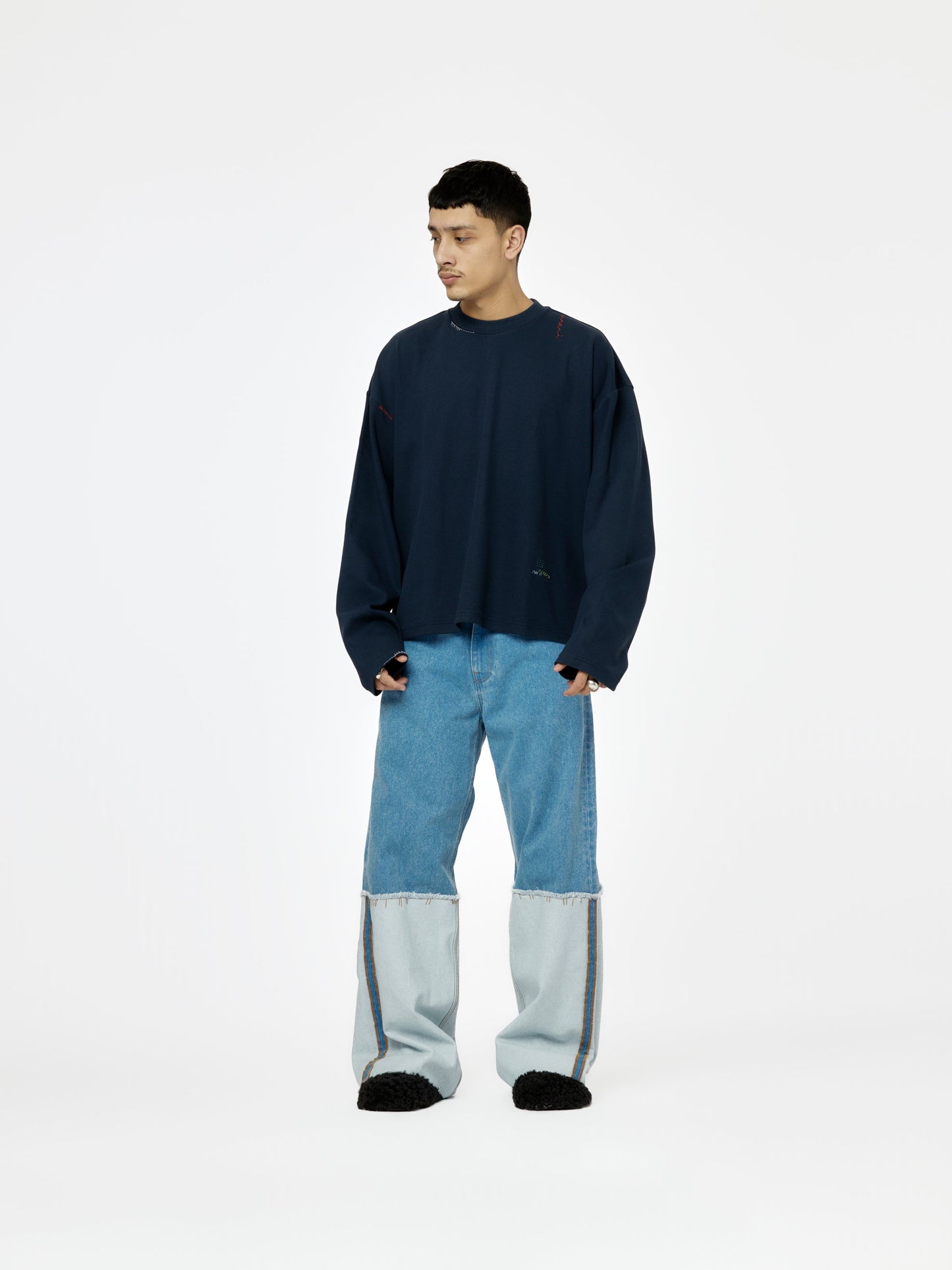 Bleach Coated Organic Denim Mega Trousers (Cobalt)