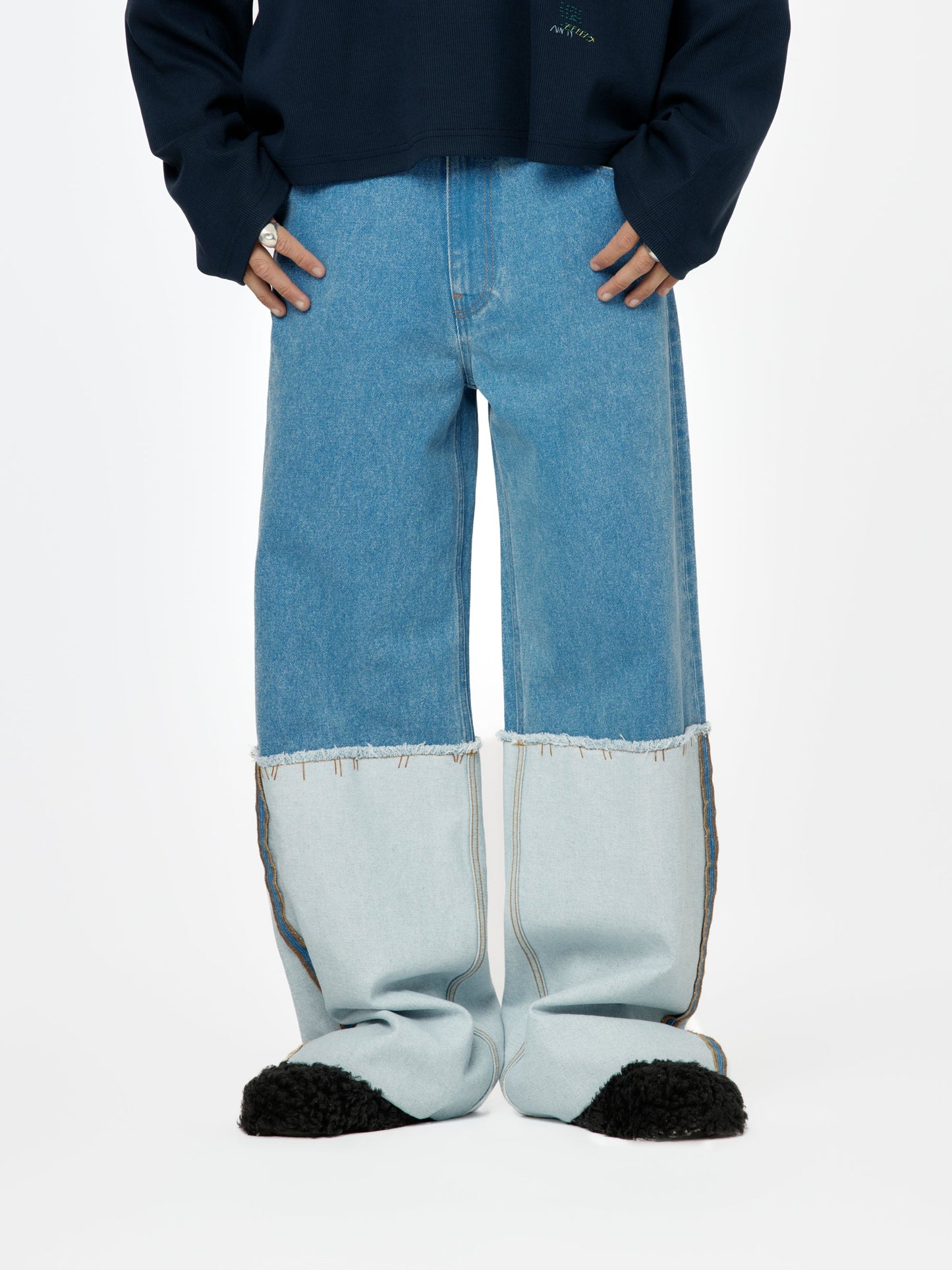 Bleach Coated Organic Denim Mega Trousers (Cobalt)