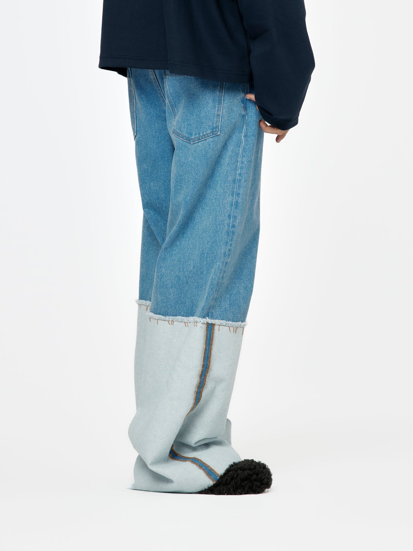 Bleach Coated Organic Denim Mega Trousers (Cobalt)