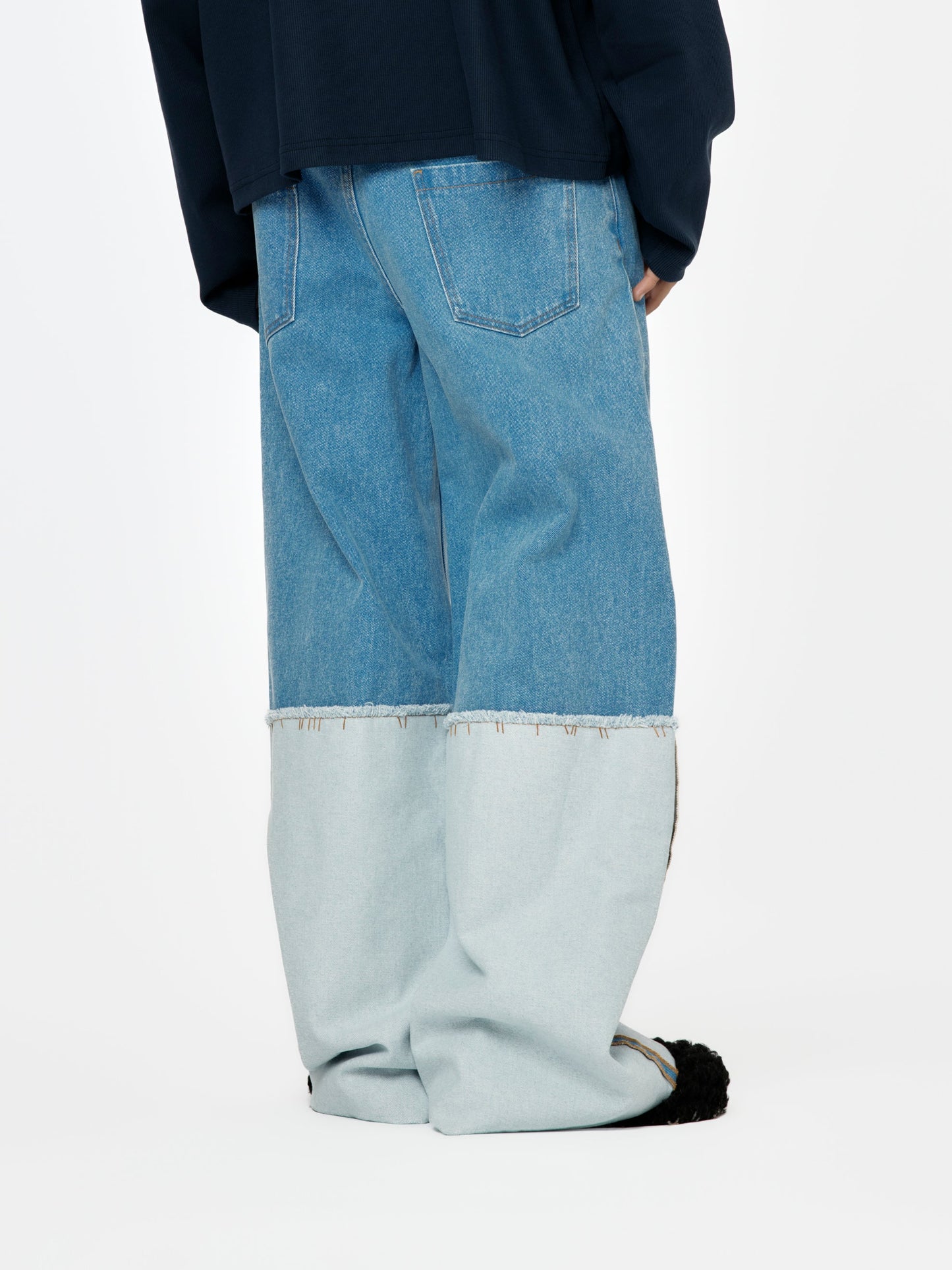 Bleach Coated Organic Denim Mega Trousers (Cobalt)