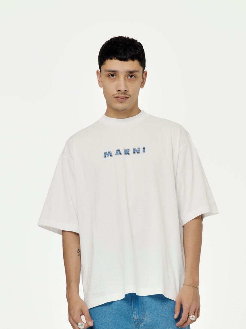 Marni Printed Stripes Logo T-Shirt (Lily White)