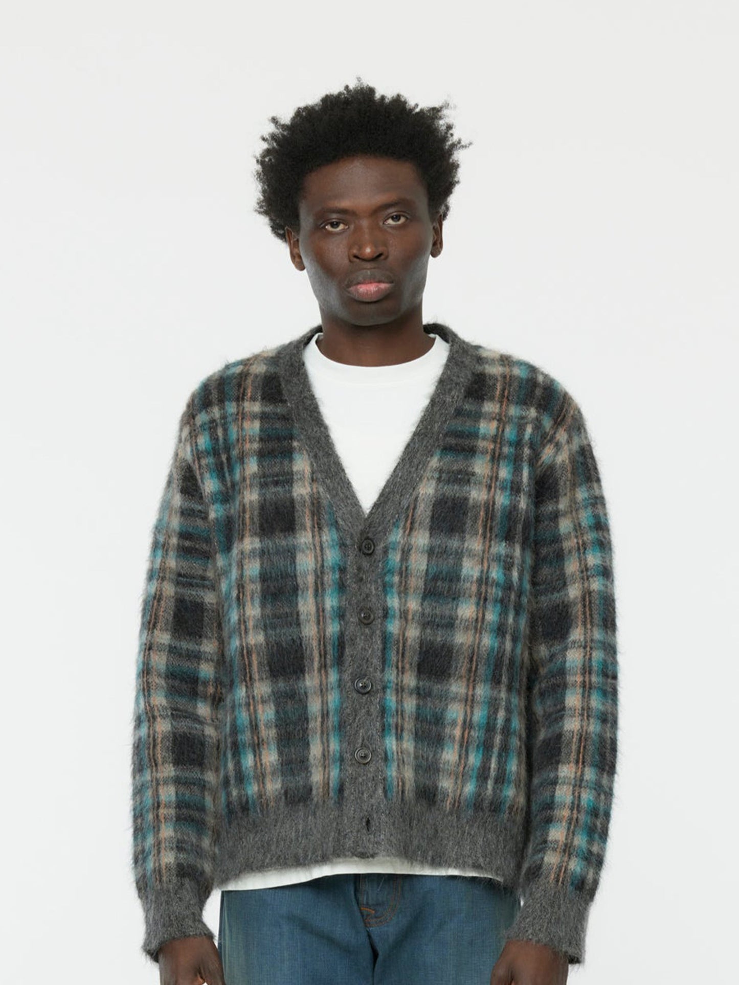 Brushed Check Cardigan (Petrol)