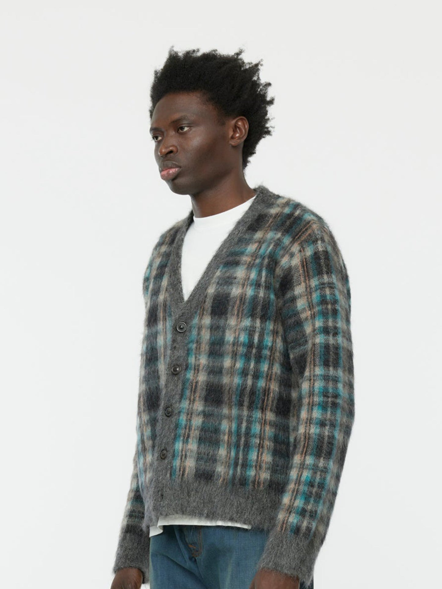 Brushed Check Cardigan (Petrol)