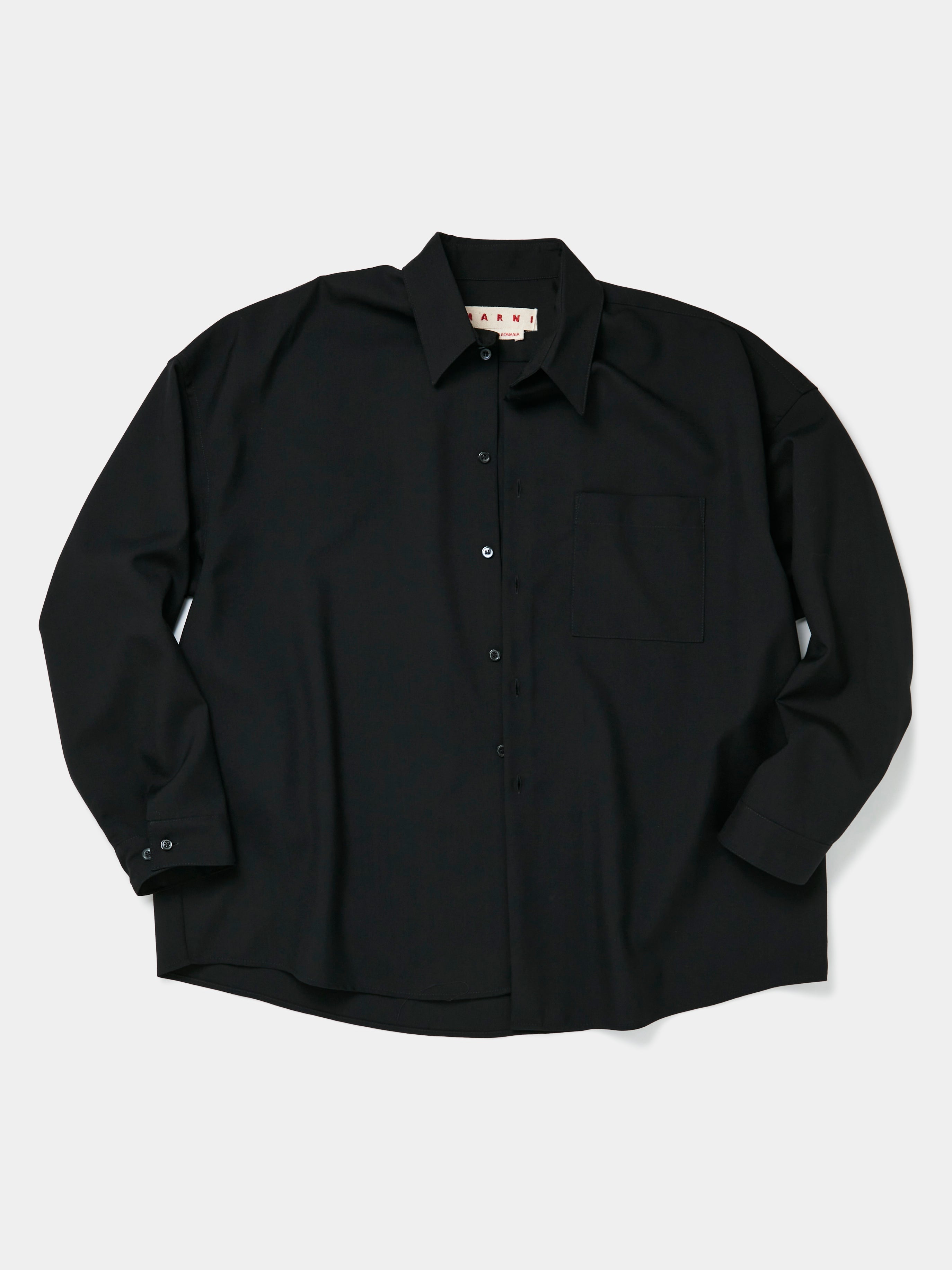Tropical Wool Boxy Shirt (Black)