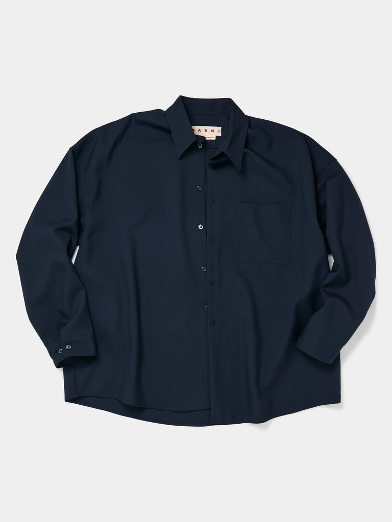 Tropical Wool Boxy Shirt (Blueblack)