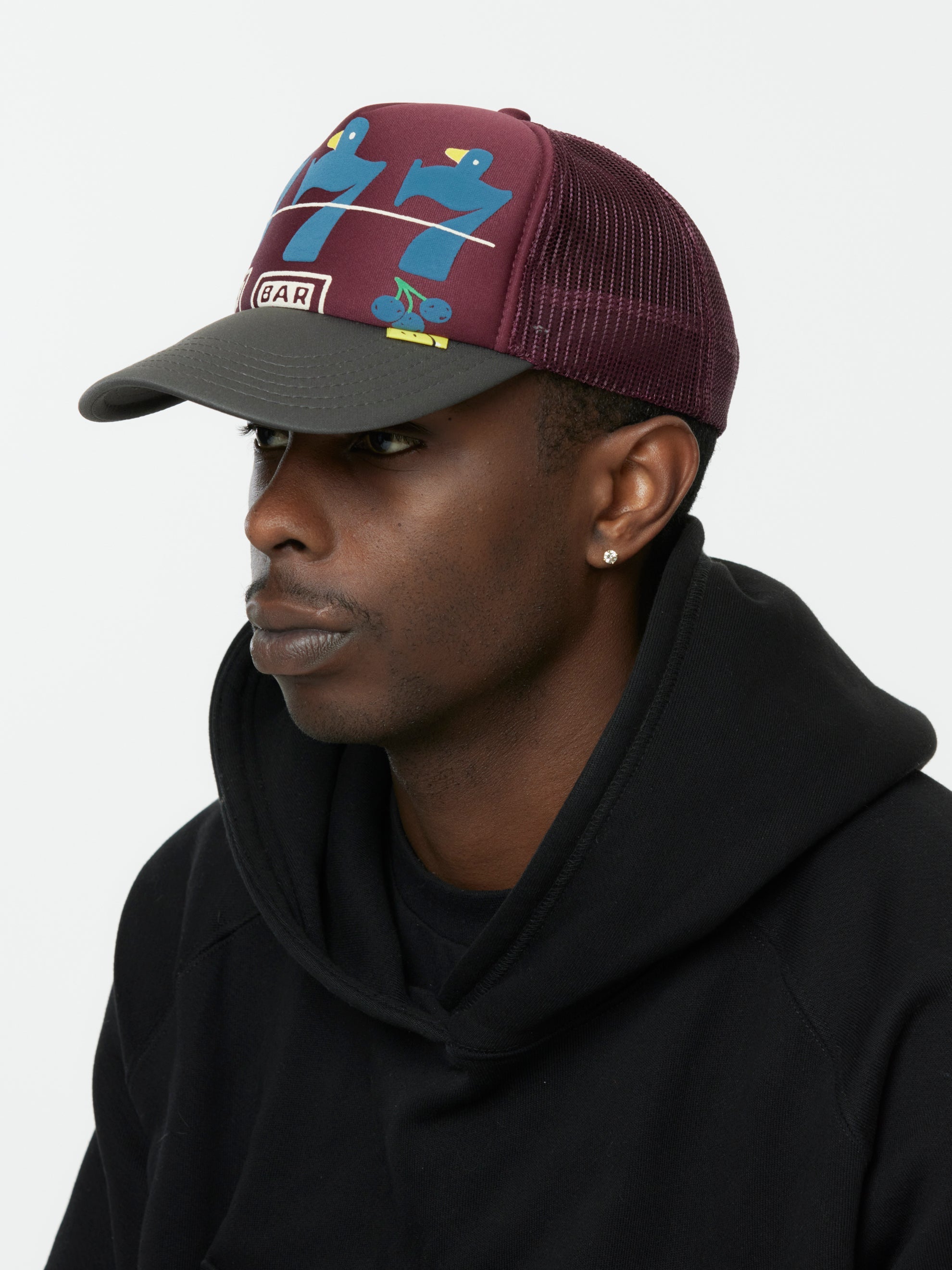 Buy Kapital Lucky Battery Bird Trucker Crew (Burgandy/Charcoal