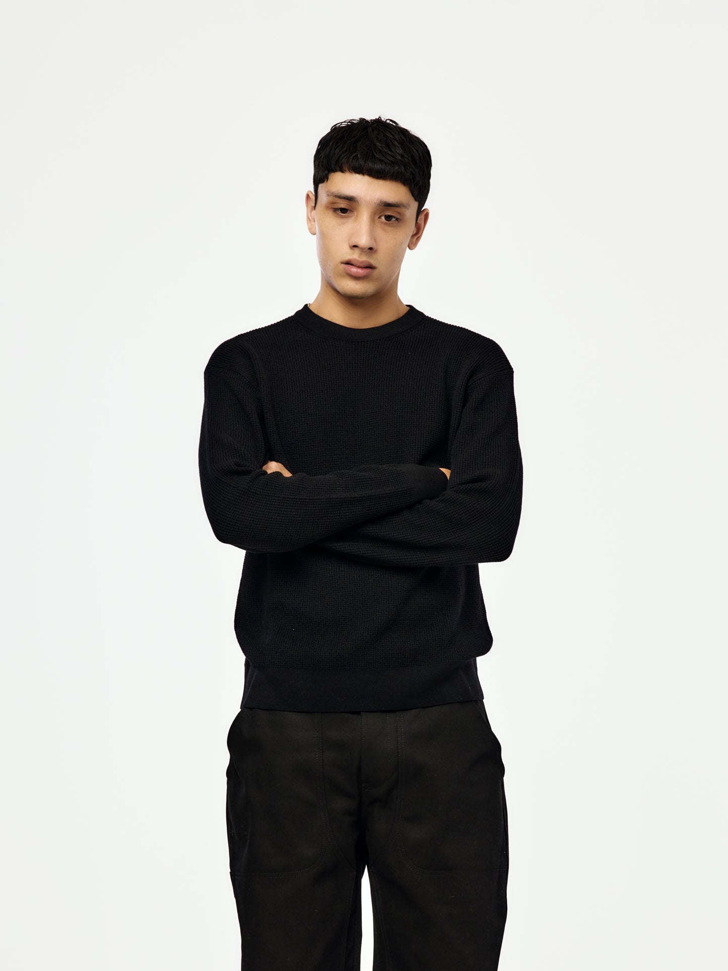 Portland Fine Waffle Jumper (Black)