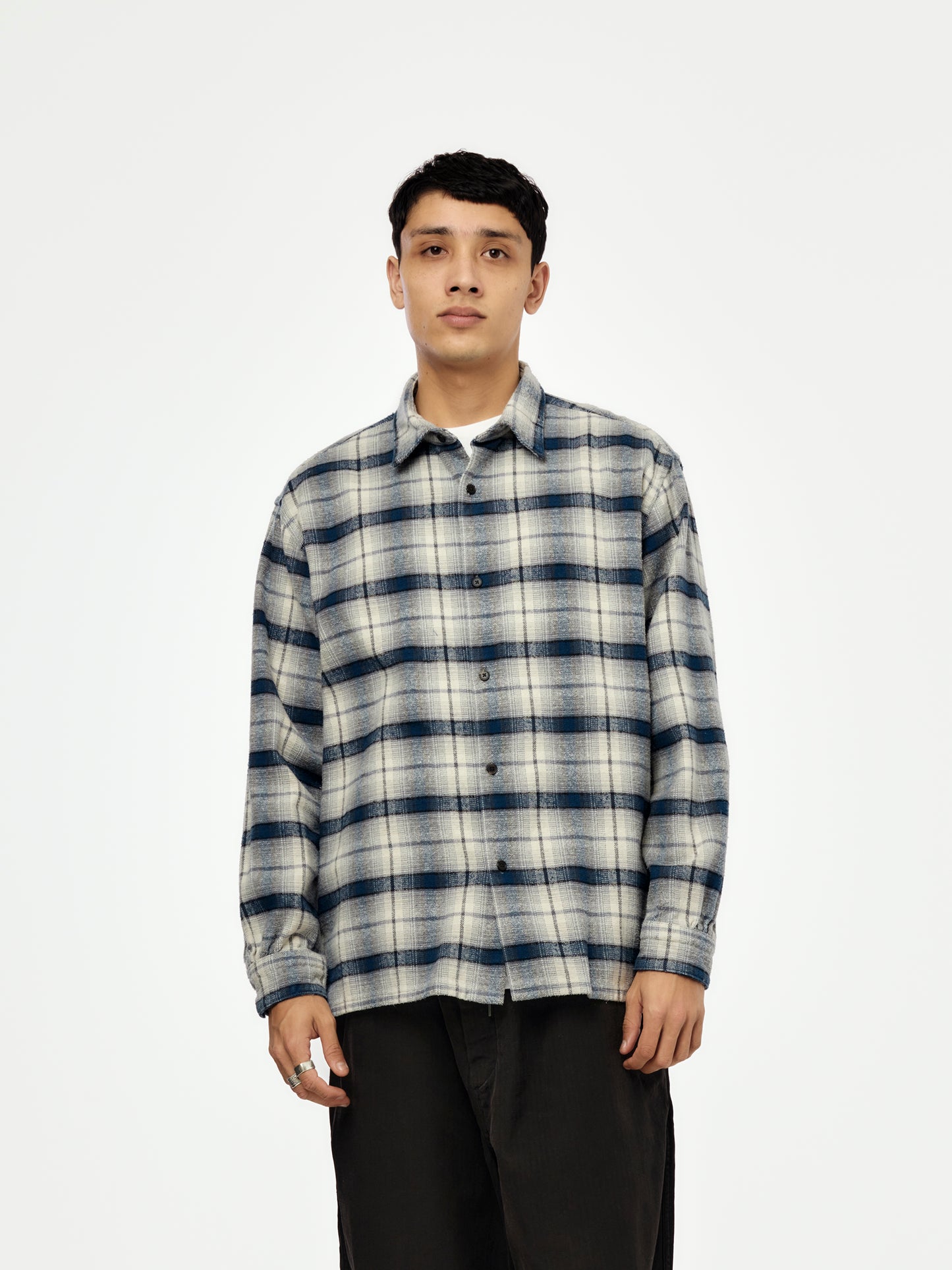 Vintage Cotton Silk Nep Twill Check Shirt (Navy) (SIS)