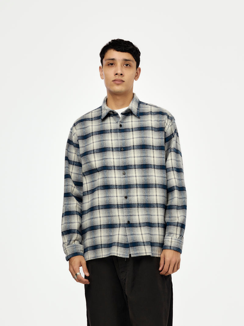 Vintage Cotton Silk Nep Twill Check Shirt (Navy) (SIS)