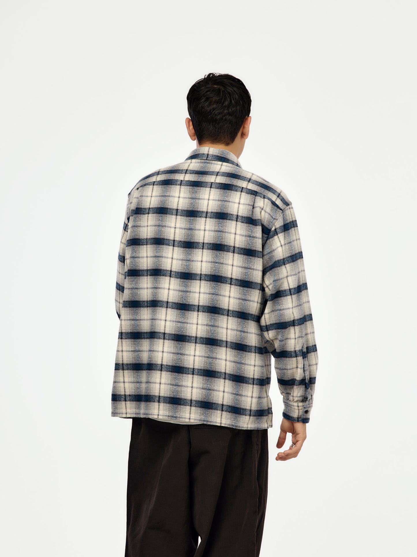 Vintage Cotton Silk Nep Twill Check Shirt (Navy) (SIS)