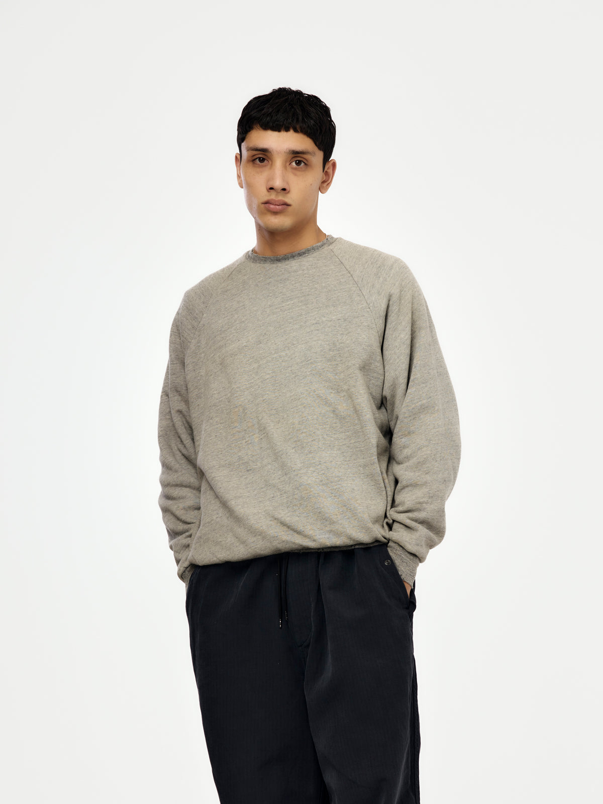 A.PRESSE Vintage Light Weight Reversible Sweatshirt (GRAY / NAVY 