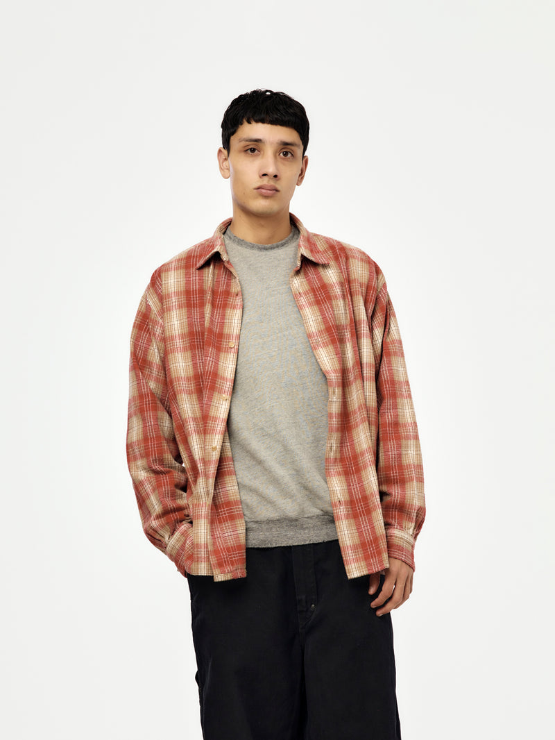 Vintage Cotton Silk Nep Twill Check Shirt (RED) (SIS)