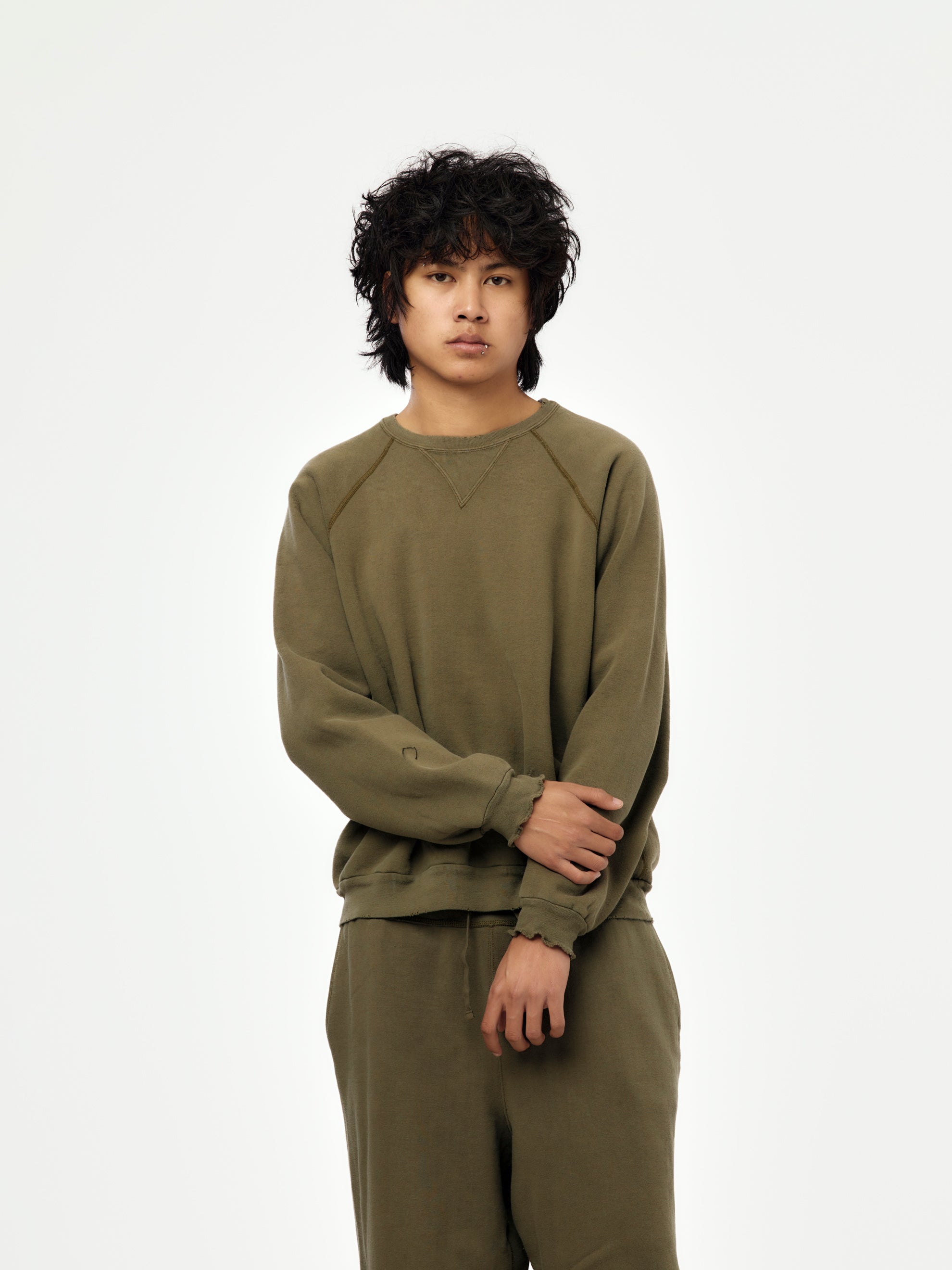 A.PRESSE Vintage Double V Sweatshirt (OLIVE) (SIS) - UNION LOS ANGELES