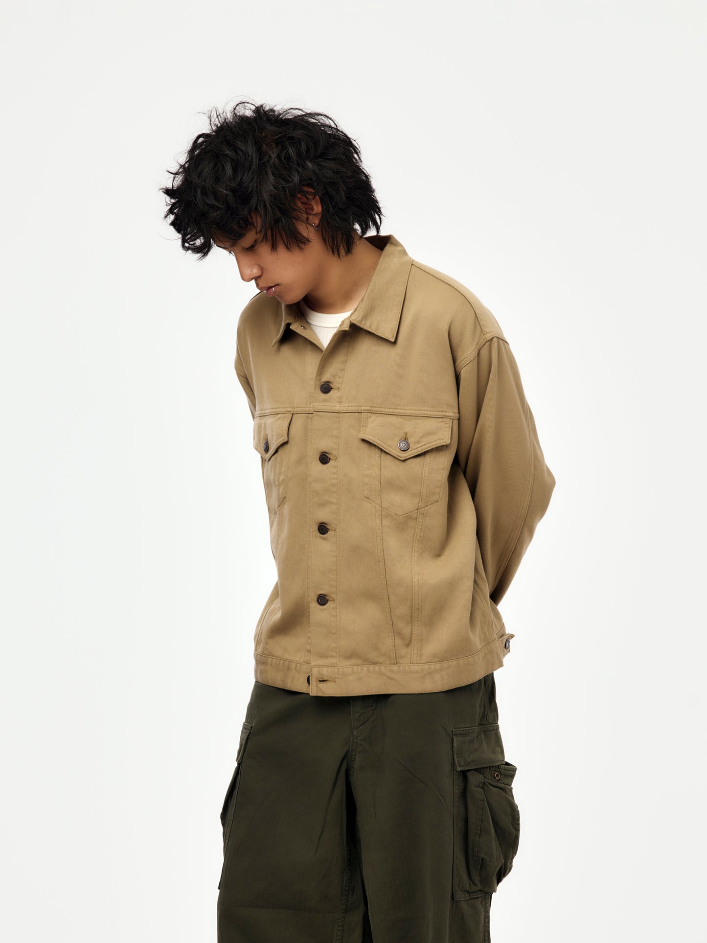Washed Silk Cotton Pique 3rd Type Jacket (Beige)
