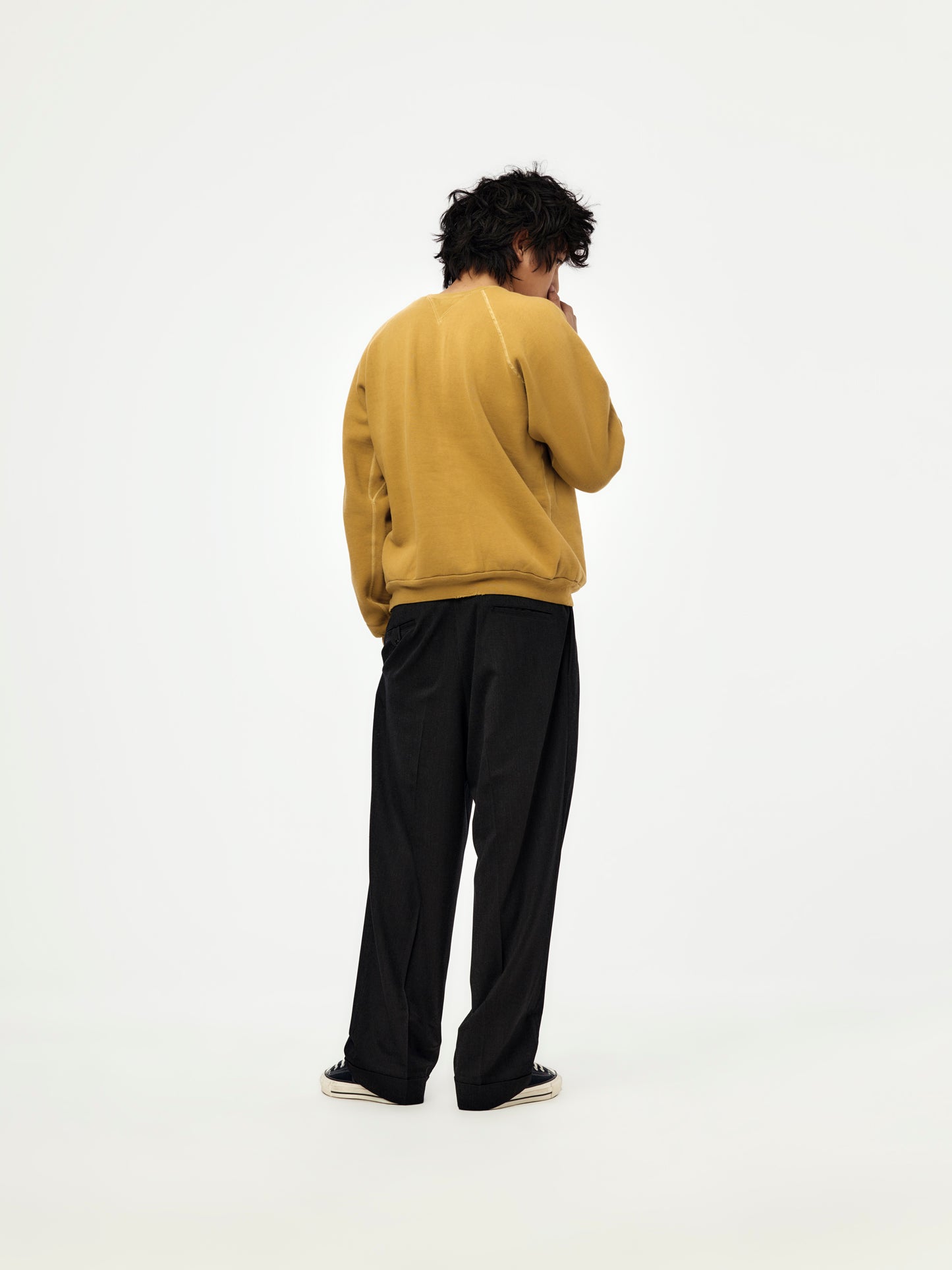 Wool Wide Tapered Trousers (CHARCOAL) (SIS)