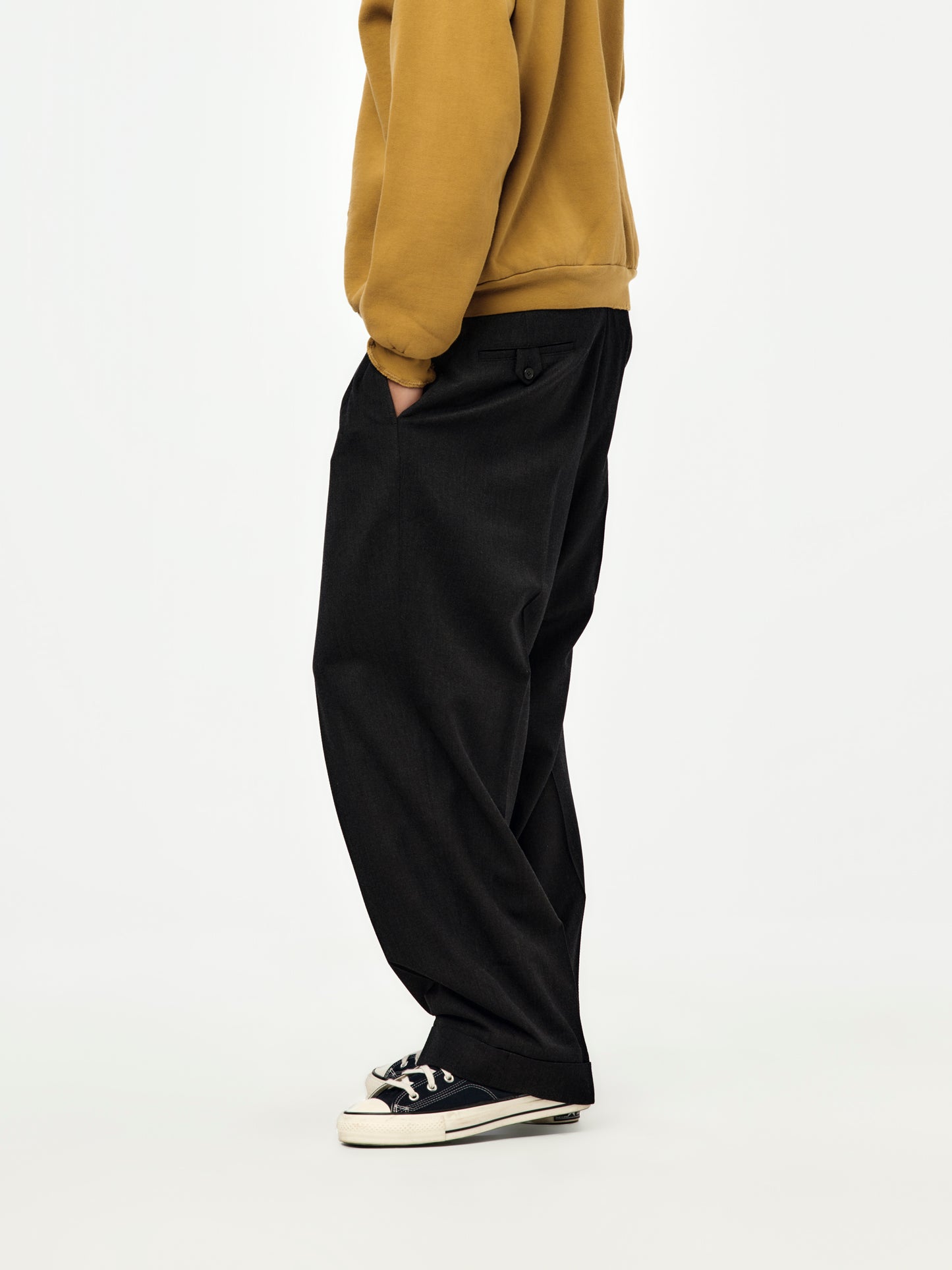 Wool Wide Tapered Trousers (CHARCOAL) (SIS)