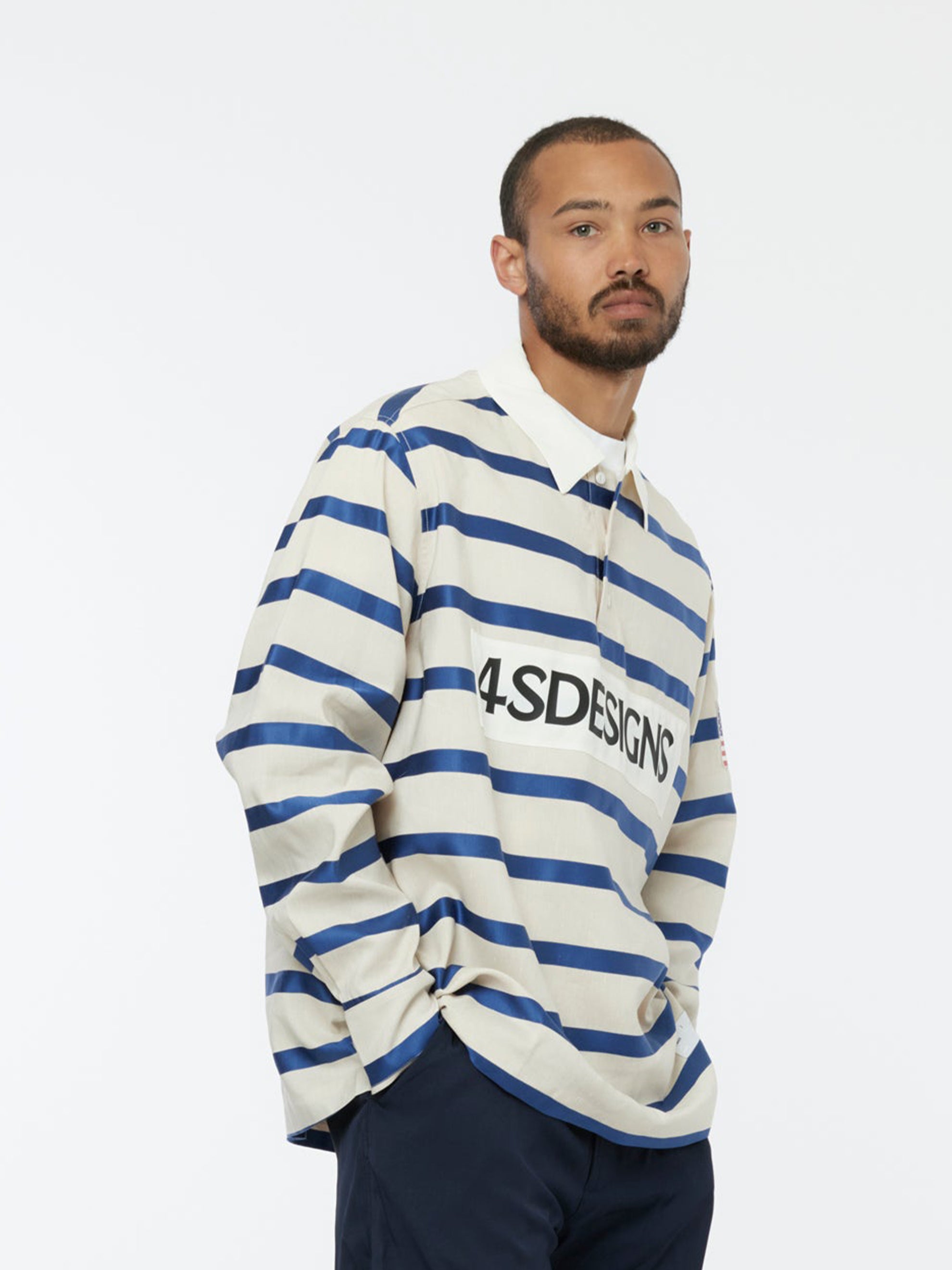 4s Design 4s Designs Rugby Stripe Shirt (Off White/Navy) - UNION LOS ANGELES