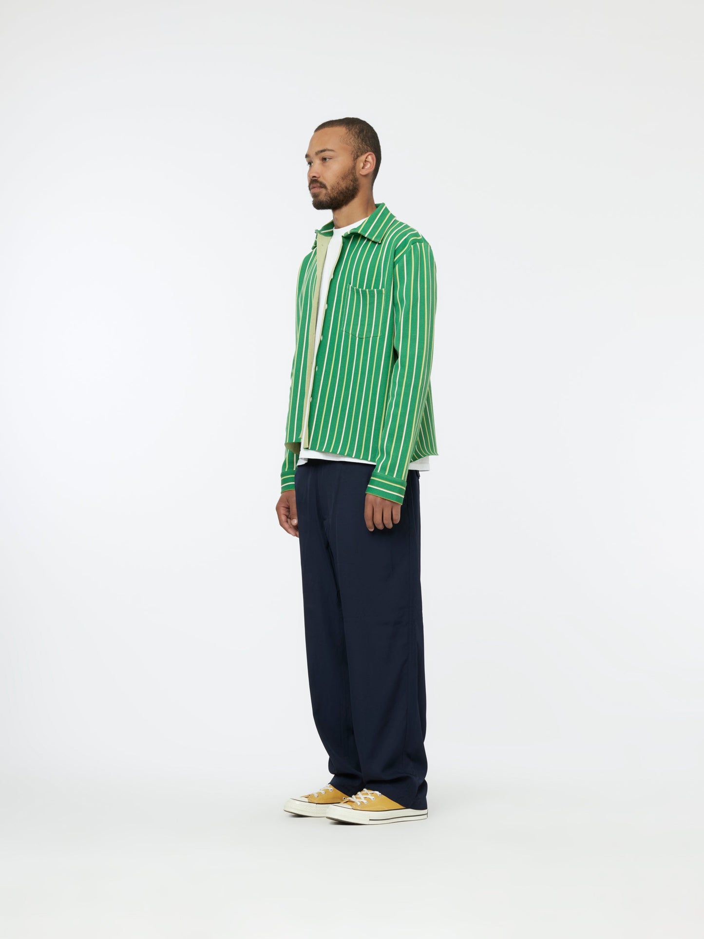 Intarsia Vertical Stripe Shirt (Sea Green)