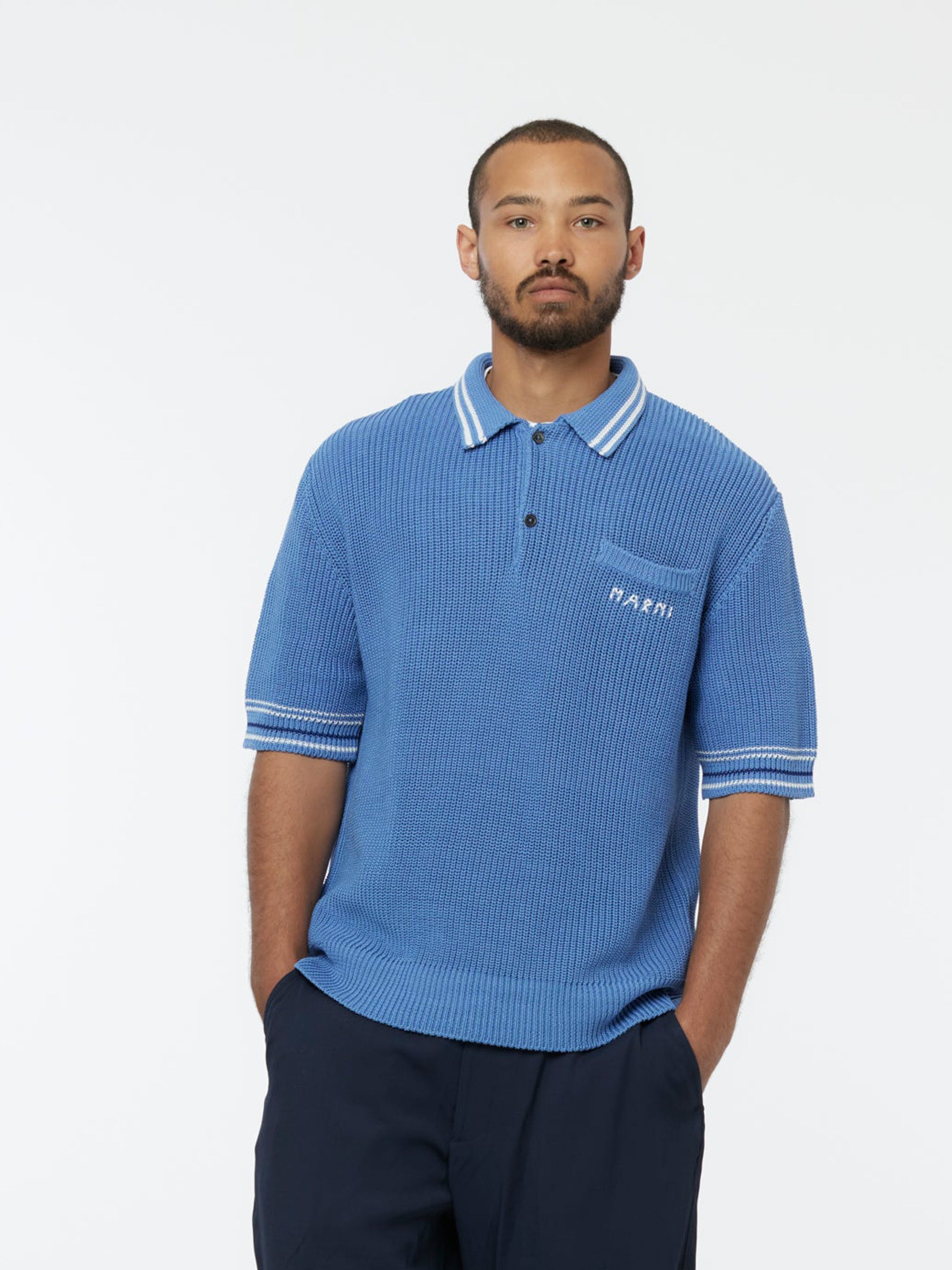 Striped cotton polo shirt in blue - Marni | Mytheresa