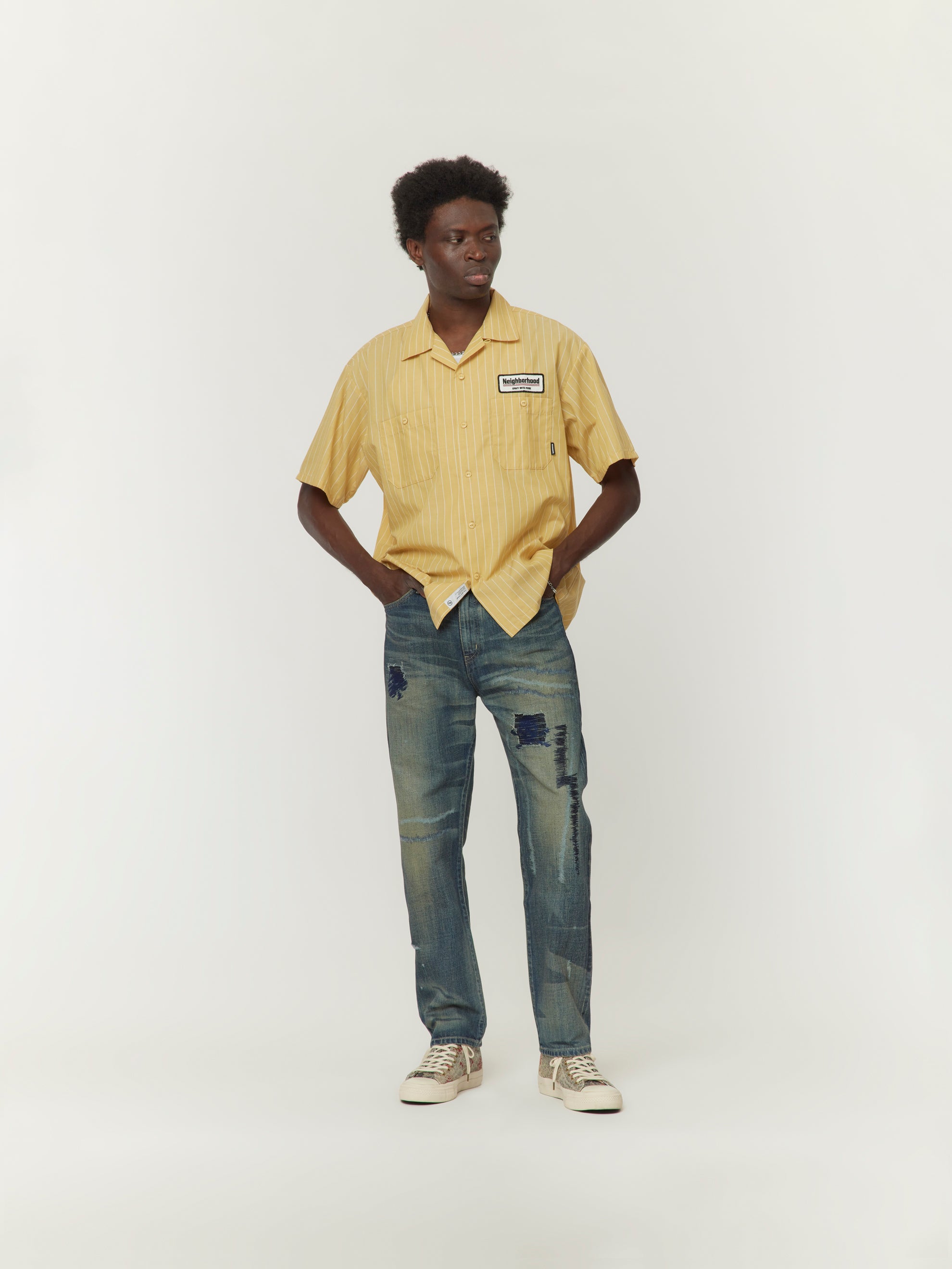 Buy Neighborhood STRIPE WORK SHIRT SS (Yellow) Online at UNION LOS