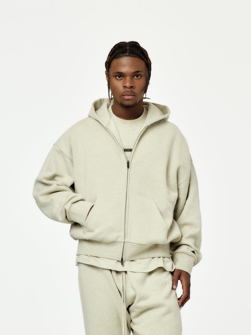 Classic Fit Fleece Zip Up (Heather Stone)