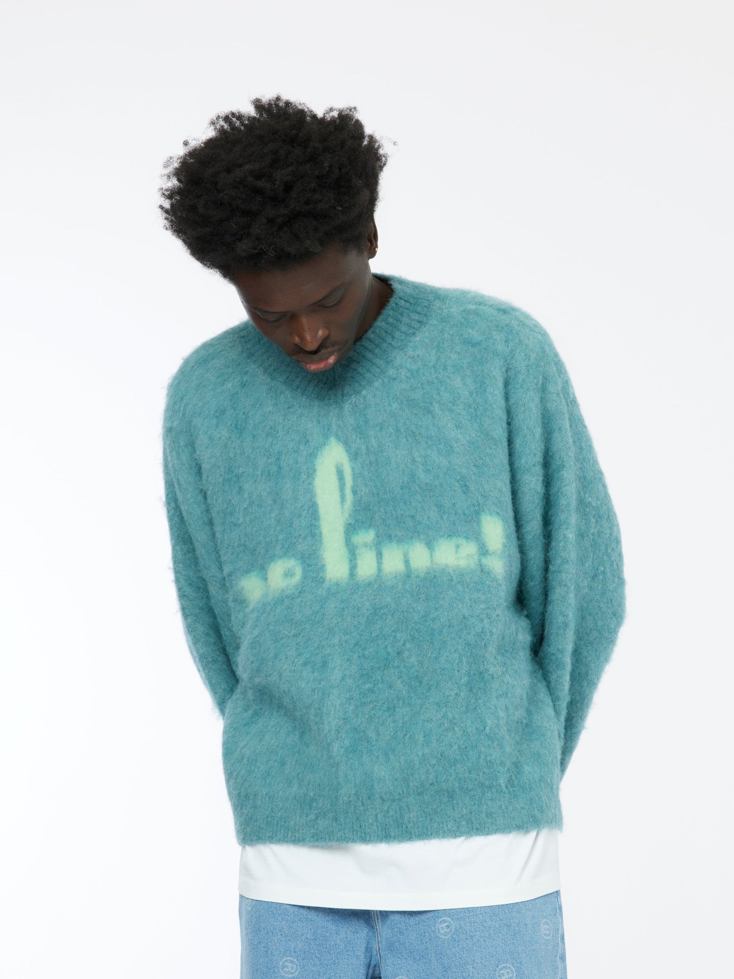 Brushed Mohair V-Neck Jumper (Blue)