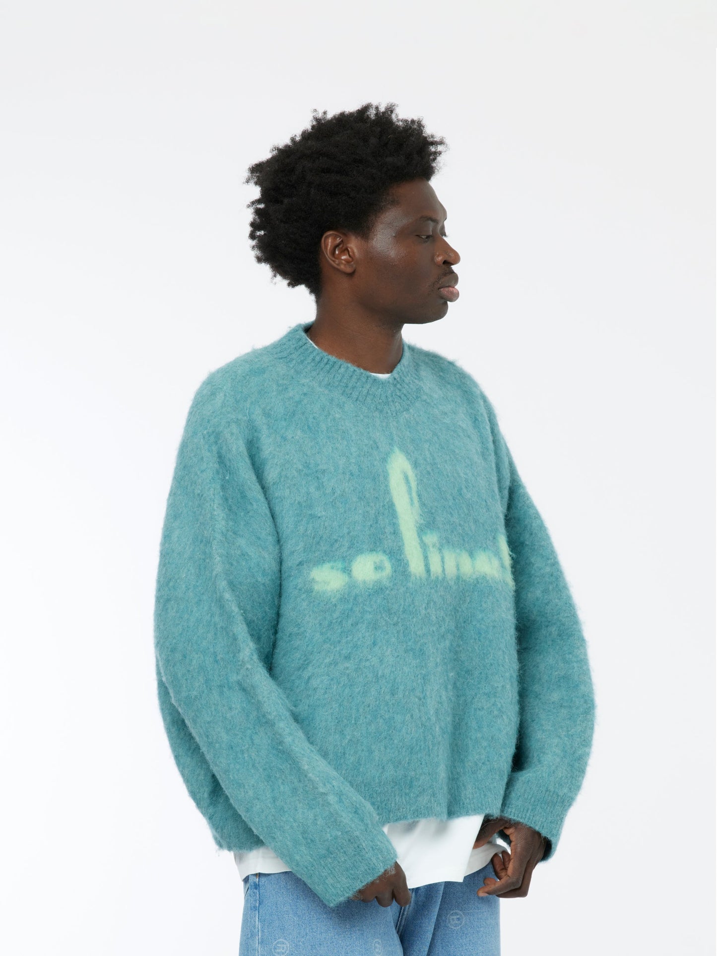 Brushed Mohair V-Neck Jumper (Blue)