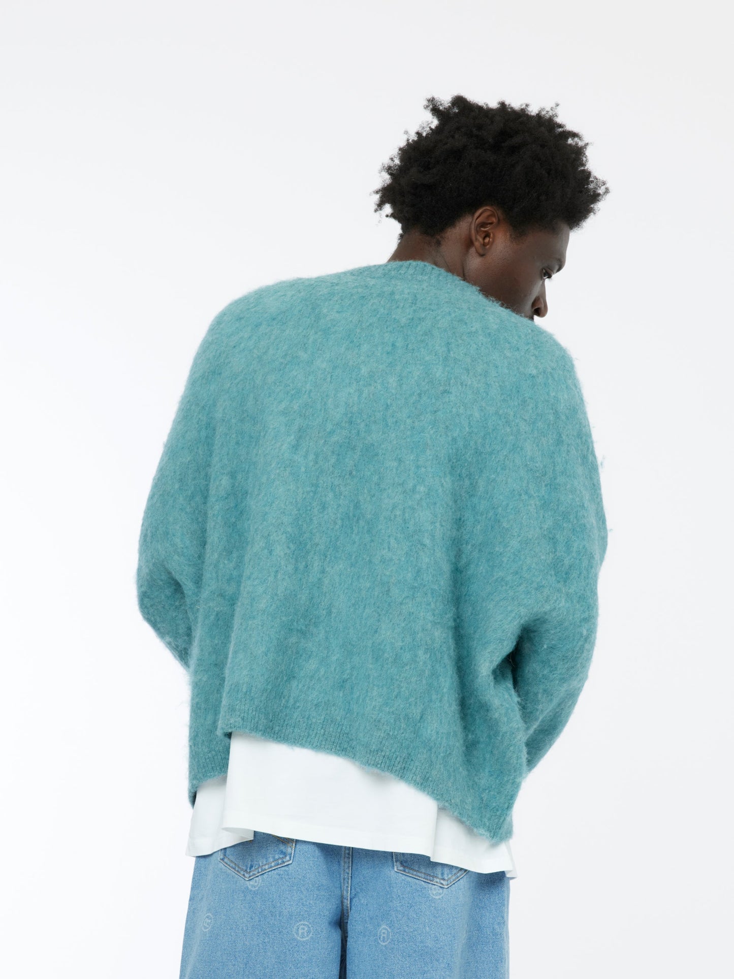 Brushed Mohair V-Neck Jumper (Blue)