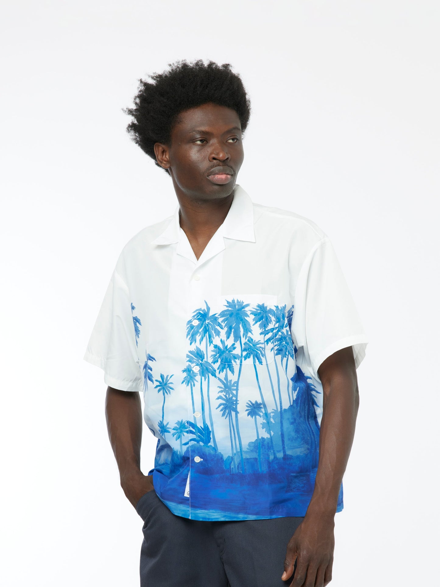 Palm Tree SS Hawaiian Shirt (Blue)