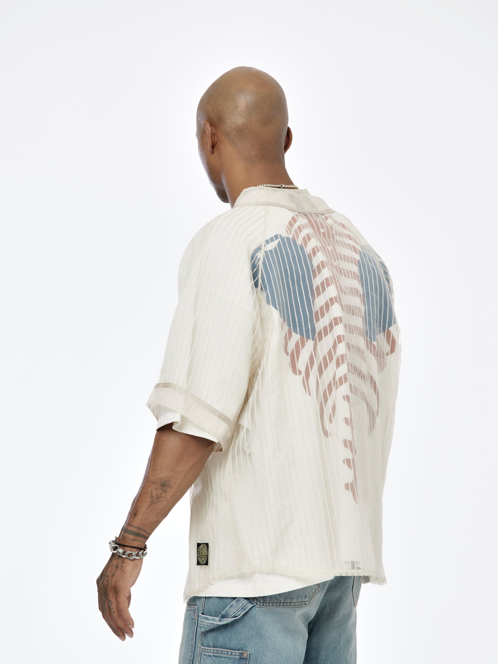 Kapital Sheer Stripe Great Kountry Baseball Shirt (Beige