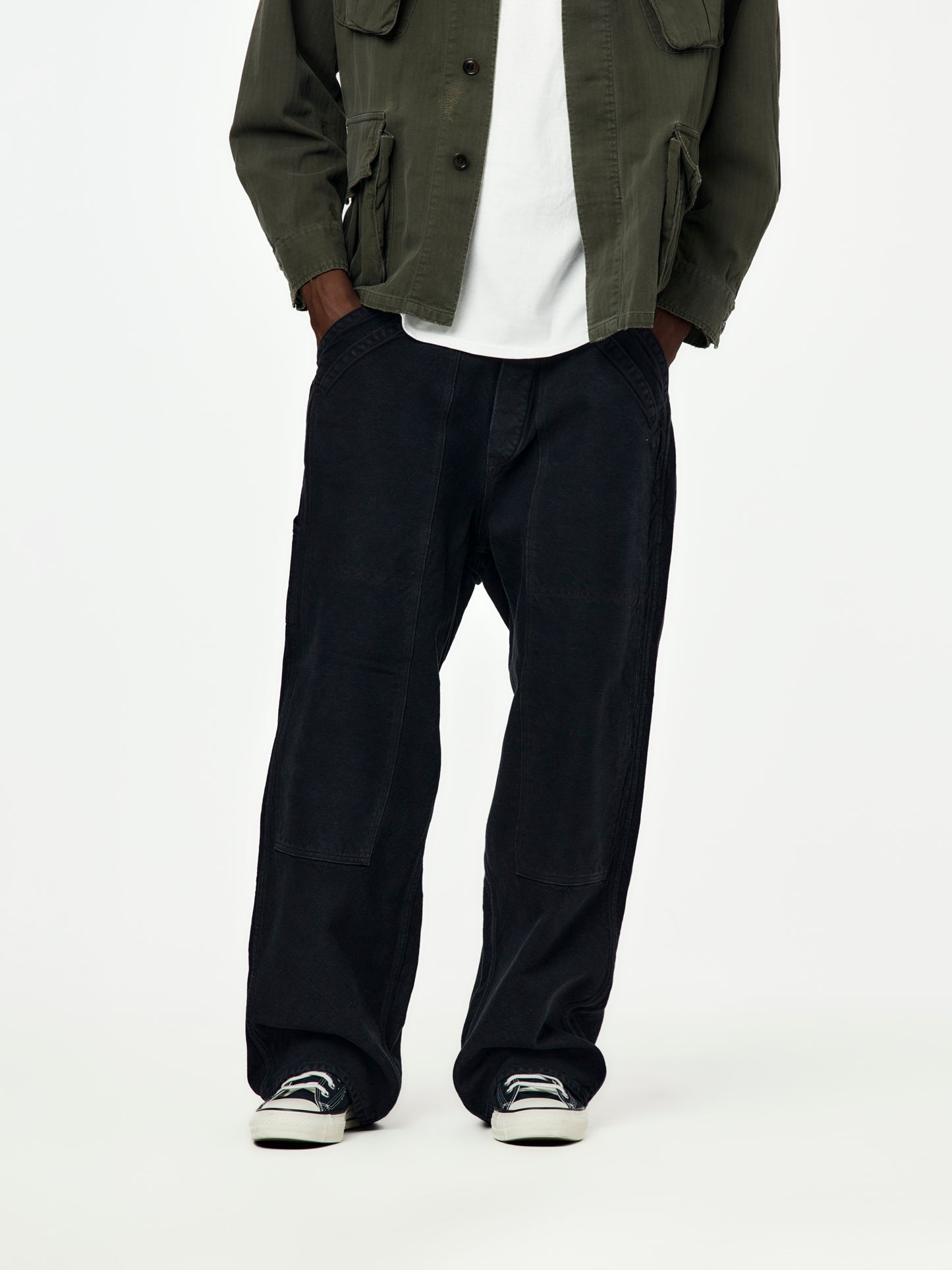 Vintage Silk Hemp Double Knee Pants (Black)