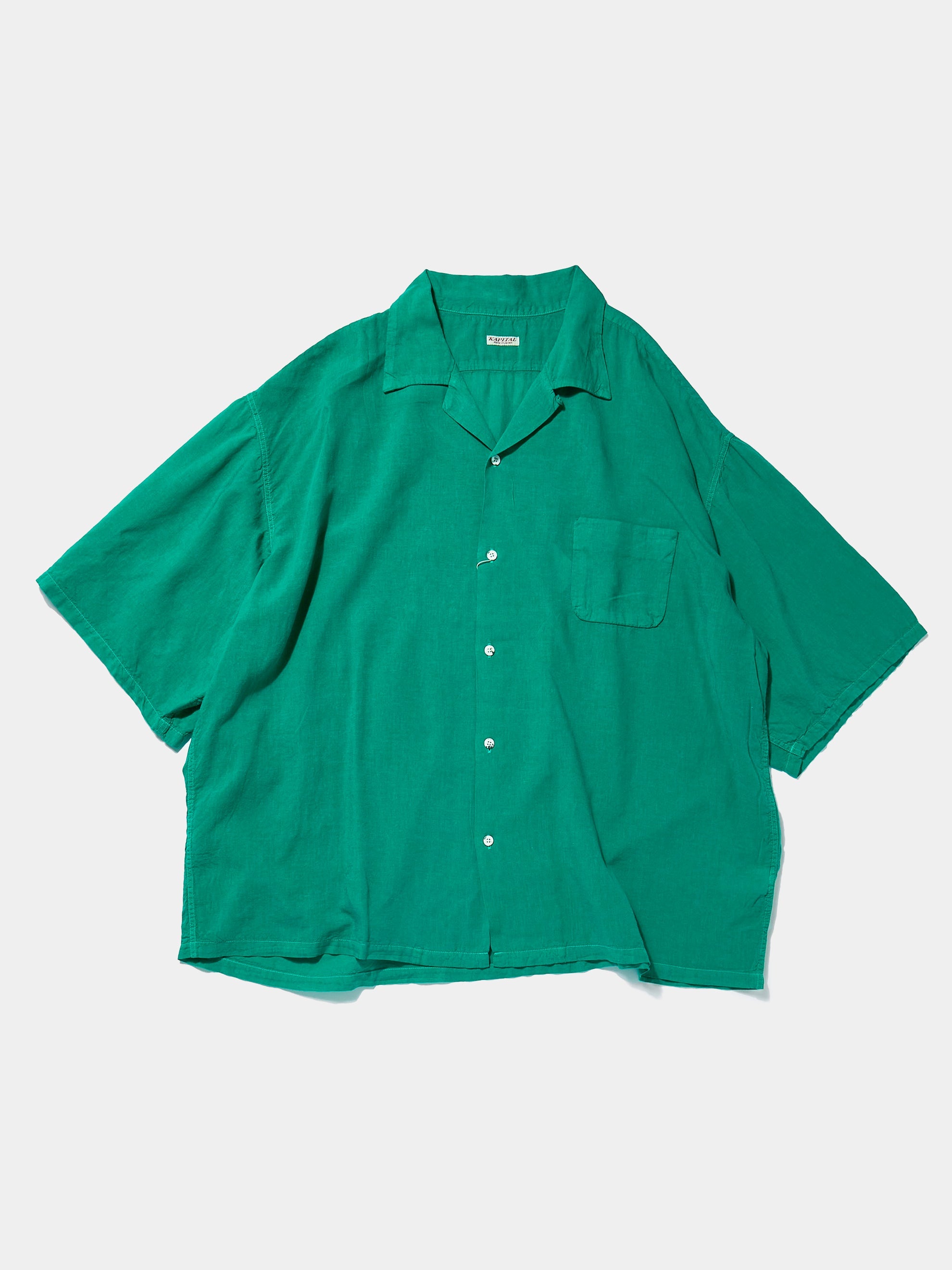 Soft Linen Open Collar BIG Shirt (Green)