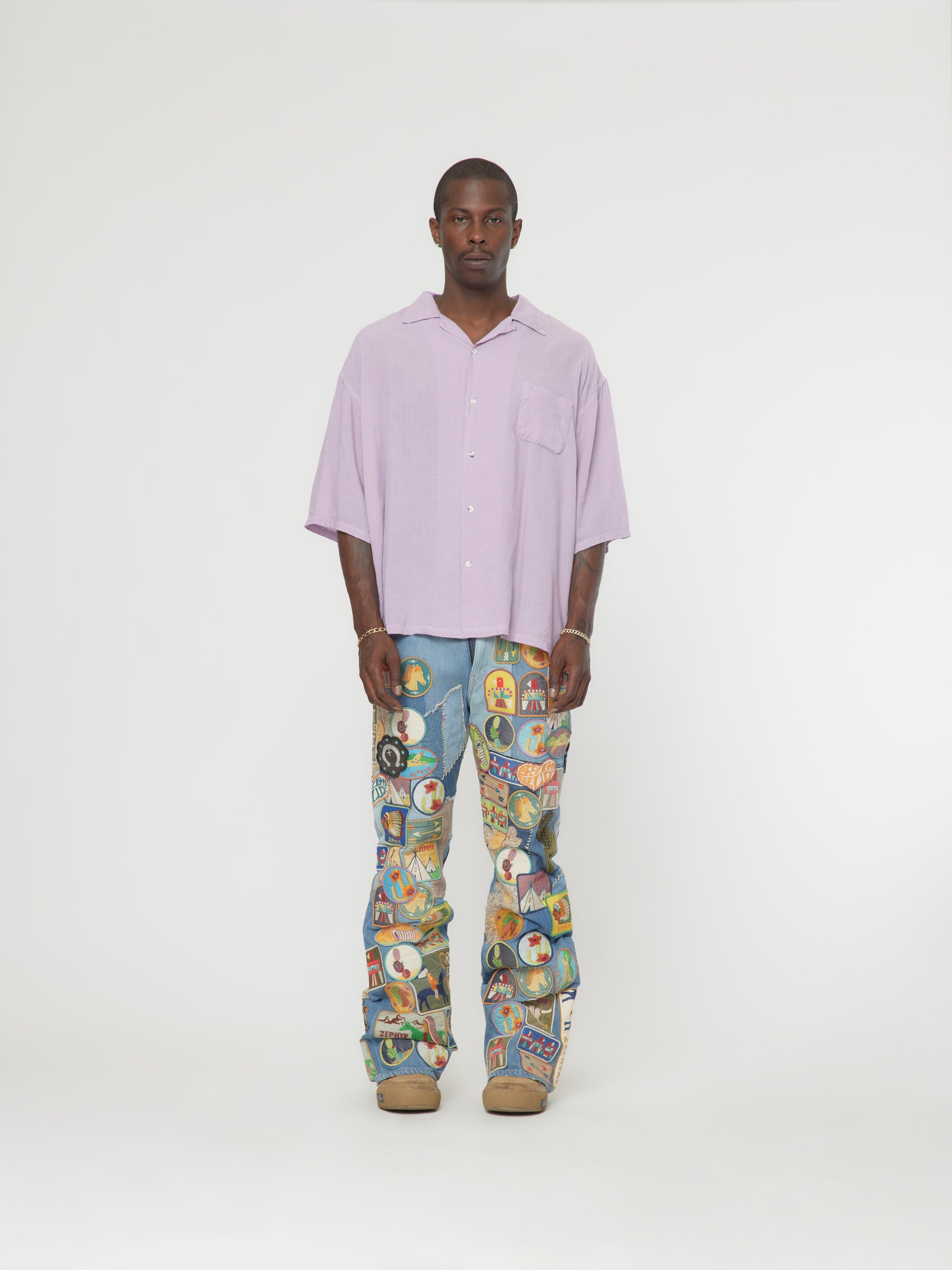 Soft Linen Open Collar BIG Shirt (Lavender)