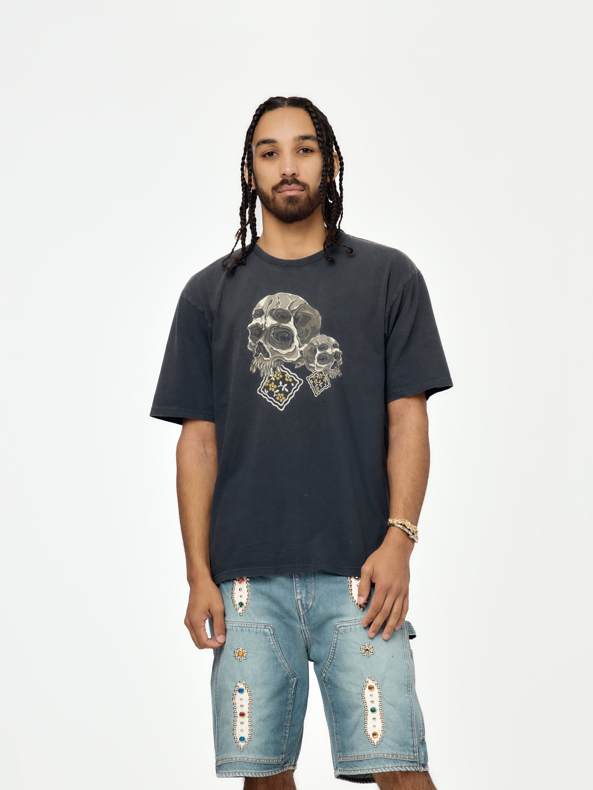 トップス KAPITAL 20/-Jersey Crew T - Black Size L KAPITAL 20/-Jersey Crew T (PECKISH Rain Skull) Black | HAVEN