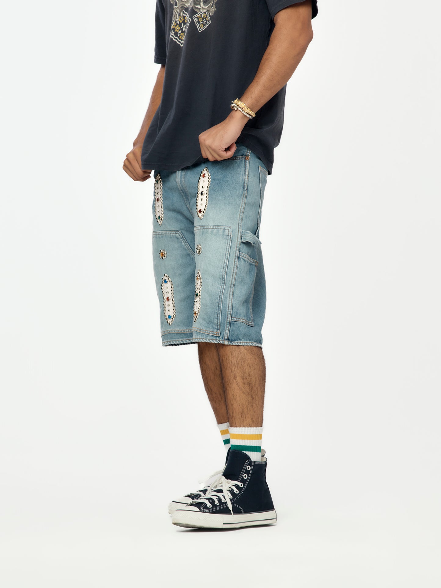 14oz Denim Studs Remake Shorts