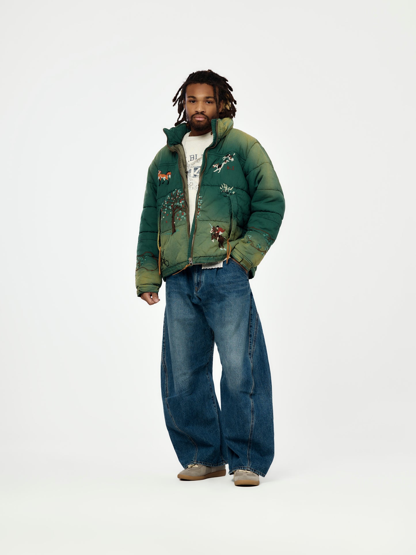 Vintage-Effect Puffer Jacket (Green)