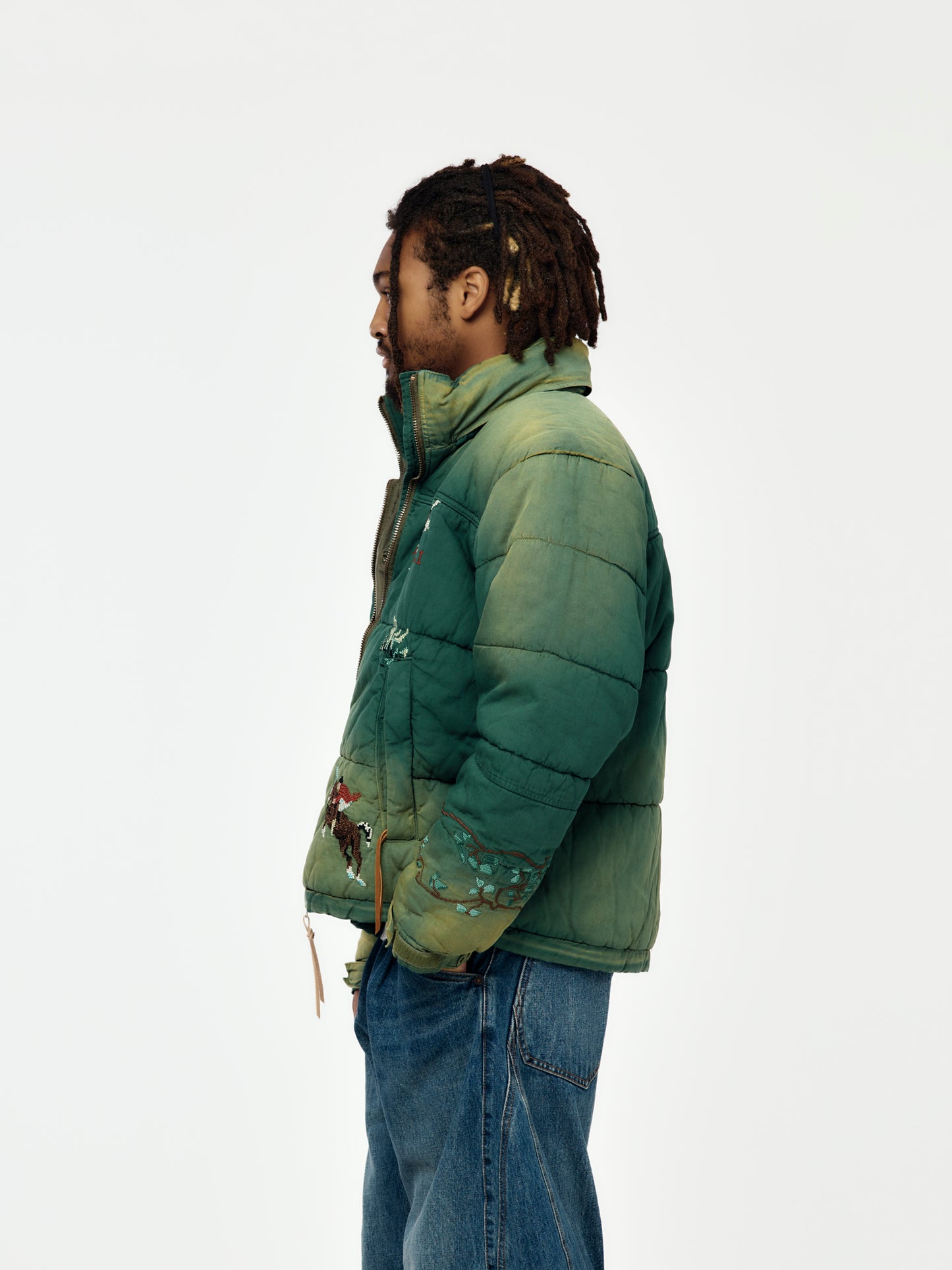 Vintage-Effect Puffer Jacket (Green)