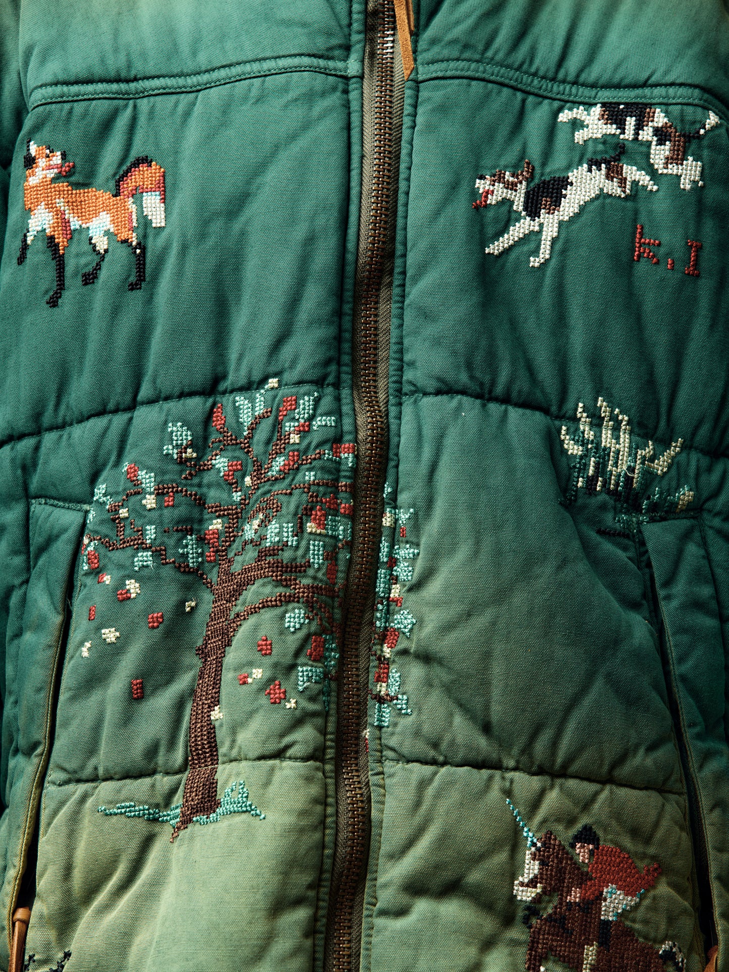 Vintage-Effect Puffer Jacket (Green)
