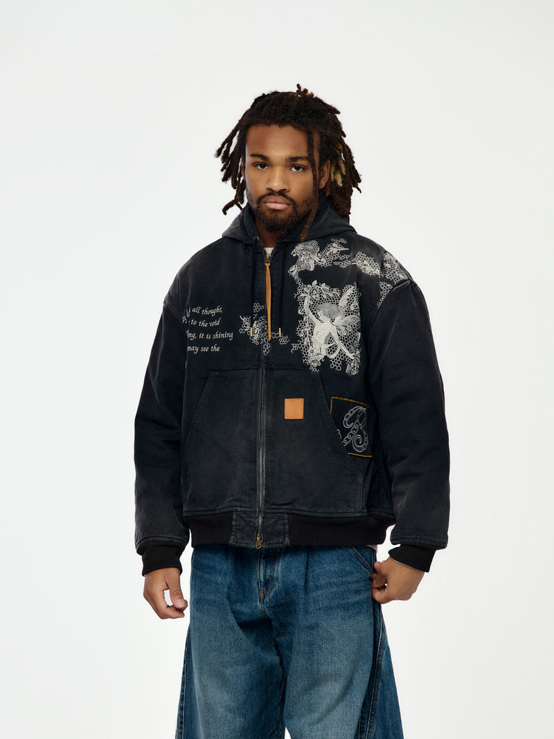 Vintage-Effect Embroidered Jacket (Black)