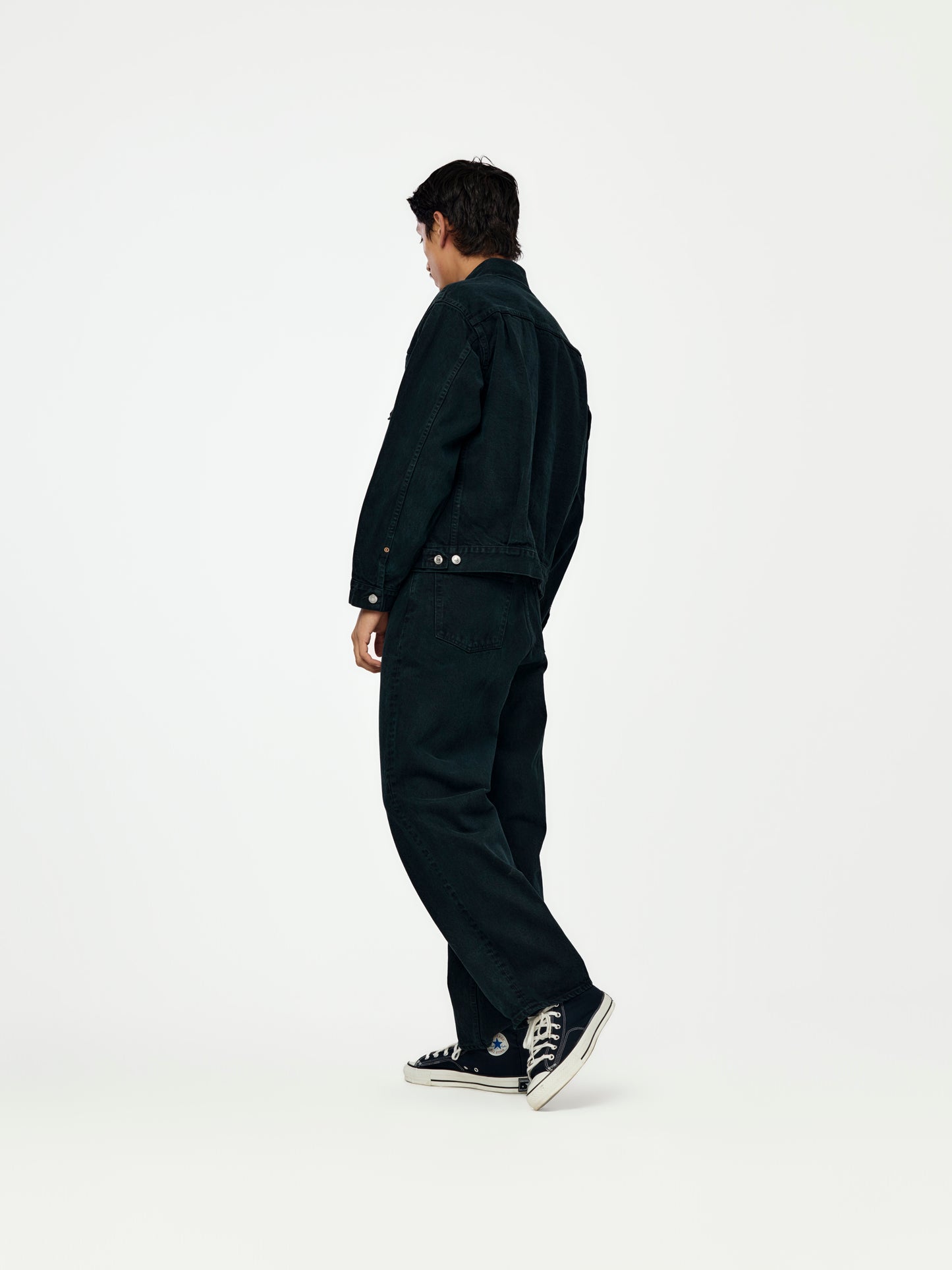 Black Washed Wide Denim Pants (Black)