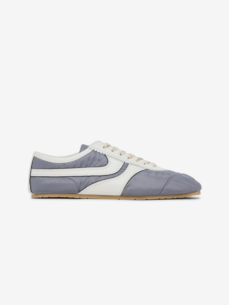 Fabric Combined with Leather Sneakers (Light Blue)